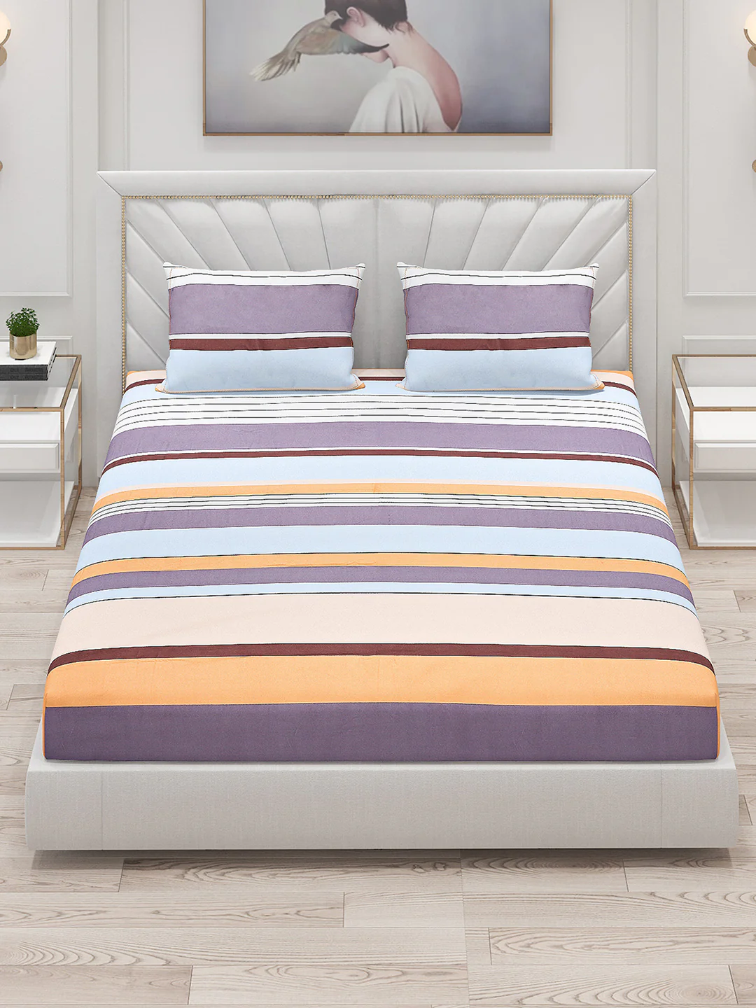 130 GSM Polyester Double Bed Bedsheet with 2 Pillow Covers - Image 2
