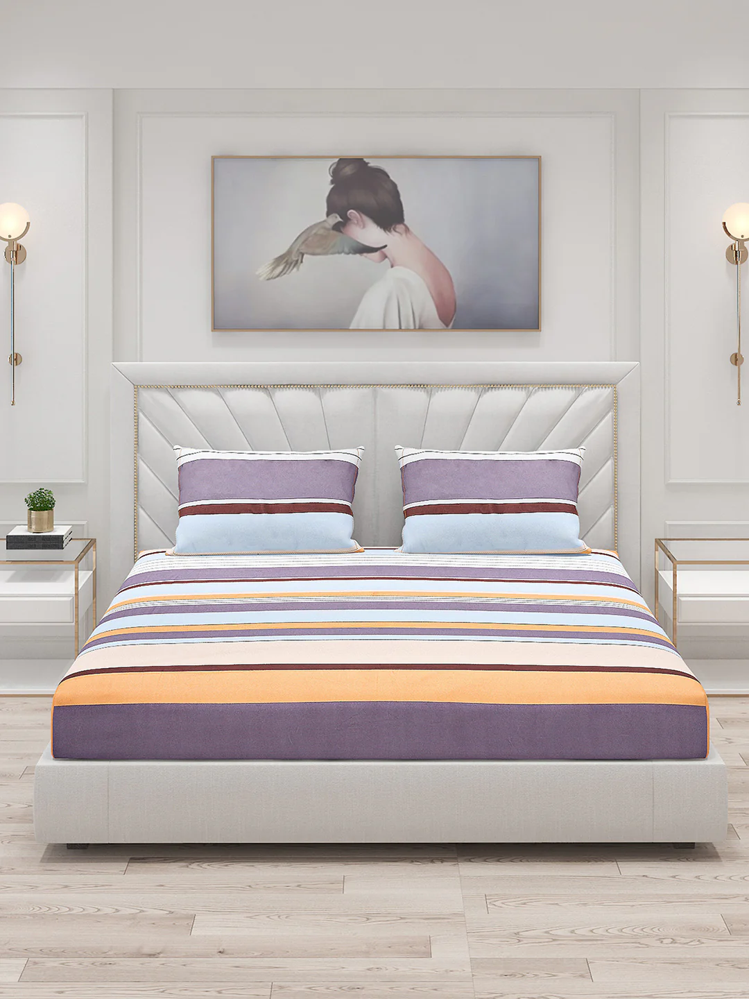 130 GSM Polyester Double Bed Bedsheet with 2 Pillow Covers - Image 3