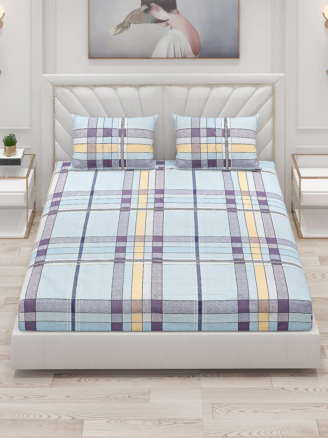 130 GSM Polyester Double Bed Bedsheet with 2 Pillow Covers - Image 2