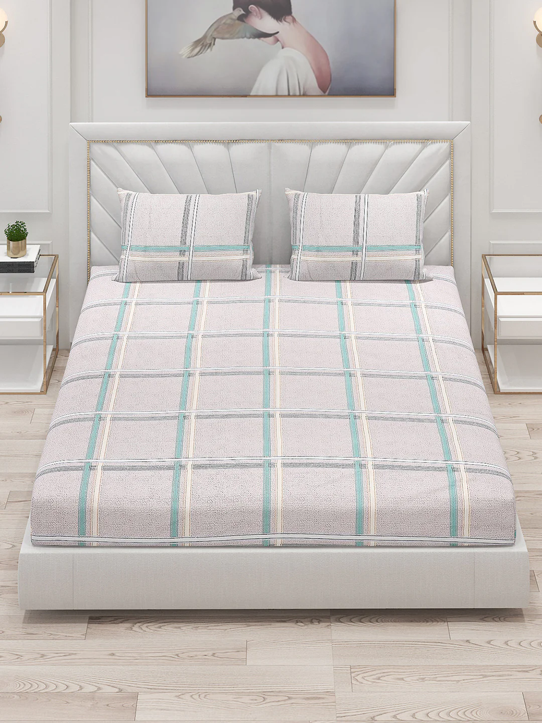 130 GSM Polyester Double Bed Bedsheet with 2 Pillow Covers - Image 3