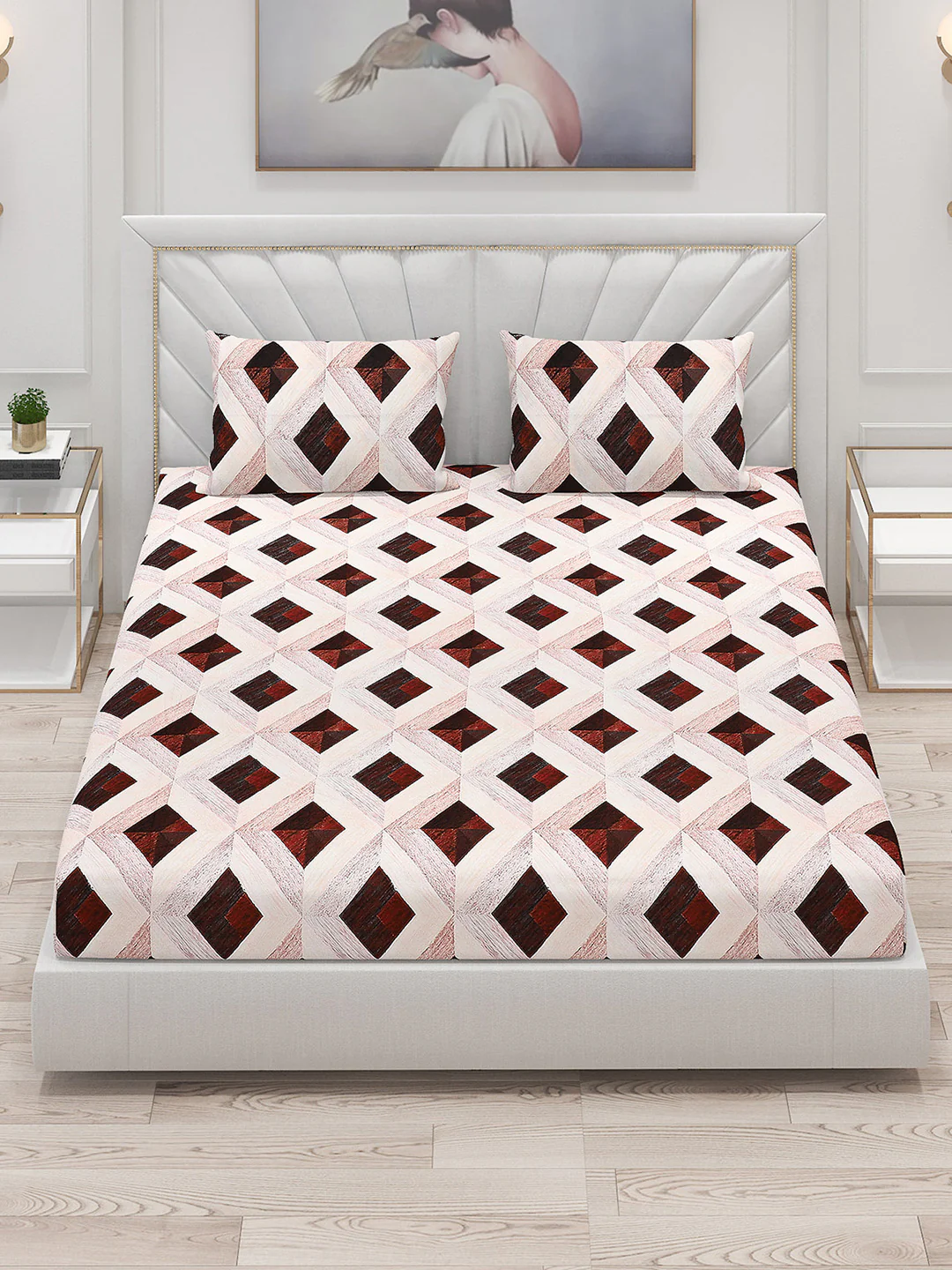 130 GSM Polyester Double Bed Bedsheet with 2 Pillow Covers - Image 3