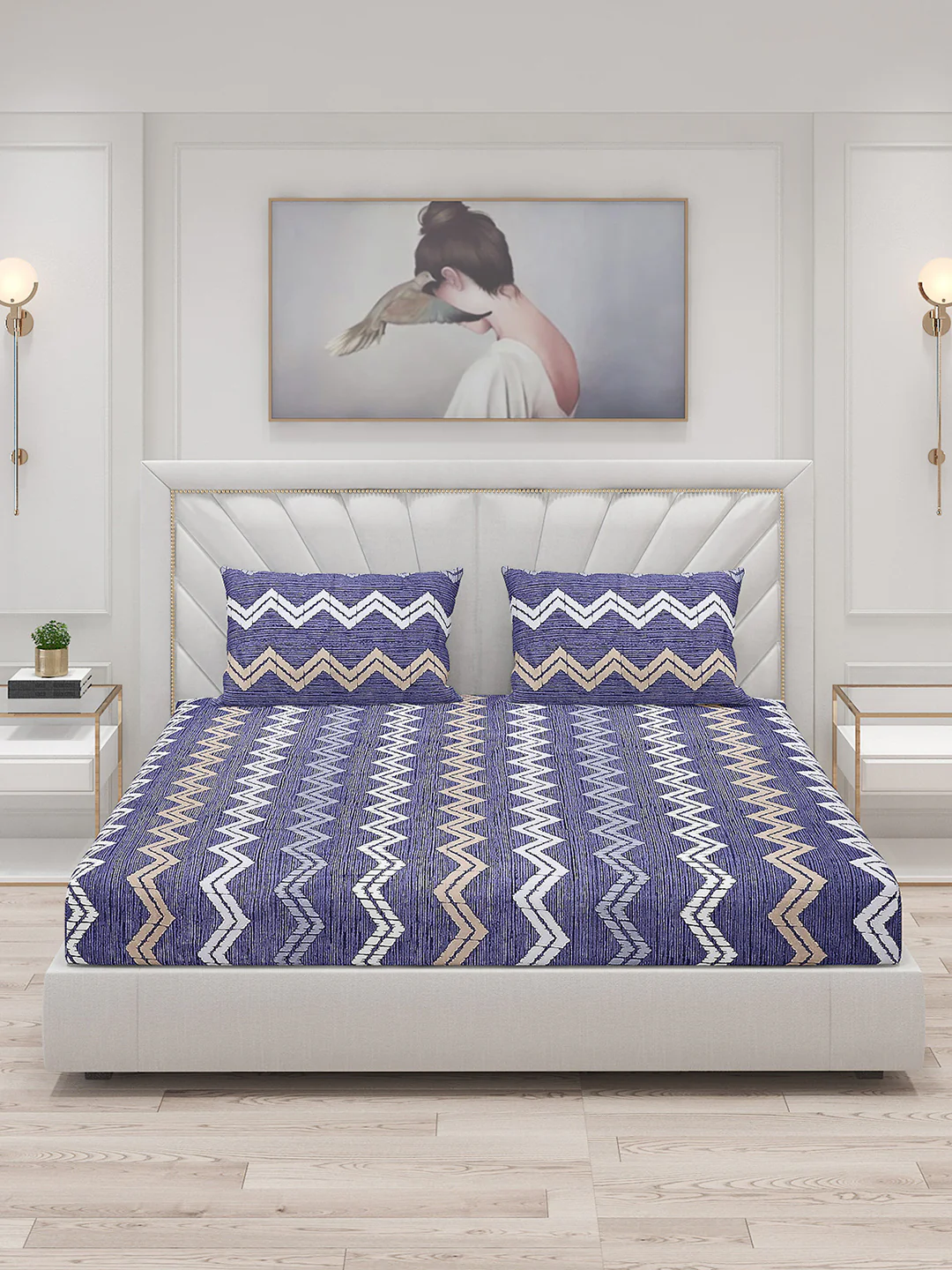 130 GSM Polyester Double Bed Bedsheet with 2 Pillow Covers - Image 3
