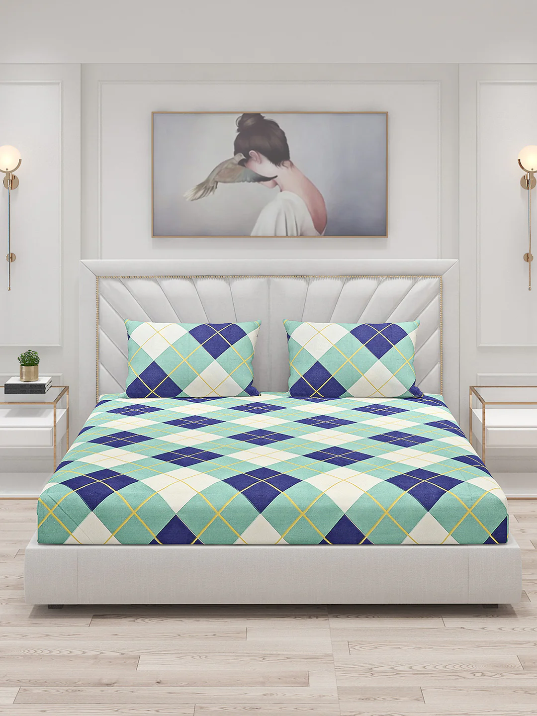 130 GSM Polyester Double Bed Bedsheet with 2 Pillow Covers - Image 3