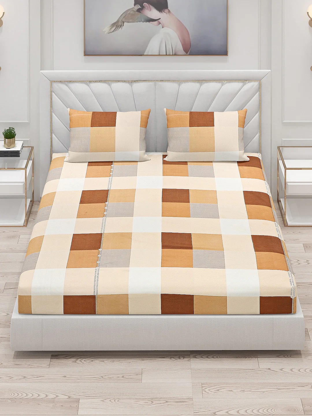 130 GSM Polyester Double Bed Bedsheet with 2 Pillow Covers - Image 2