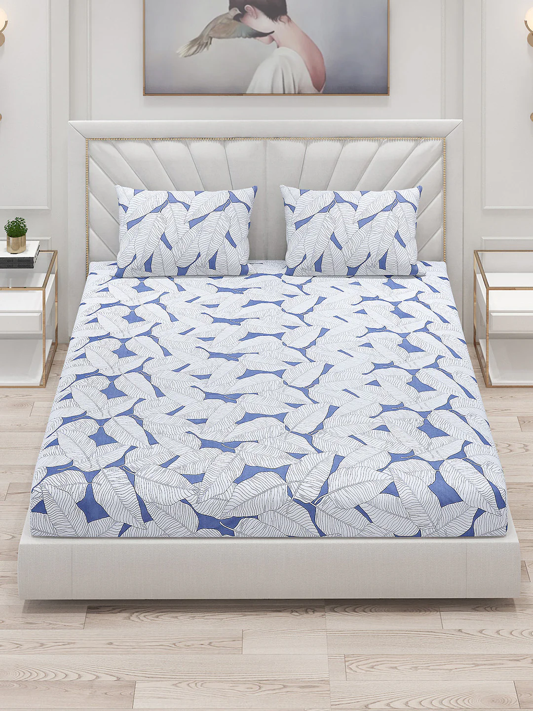 130 GSM Polyester Double Bed Bedsheet with 2 Pillow Covers - Image 2