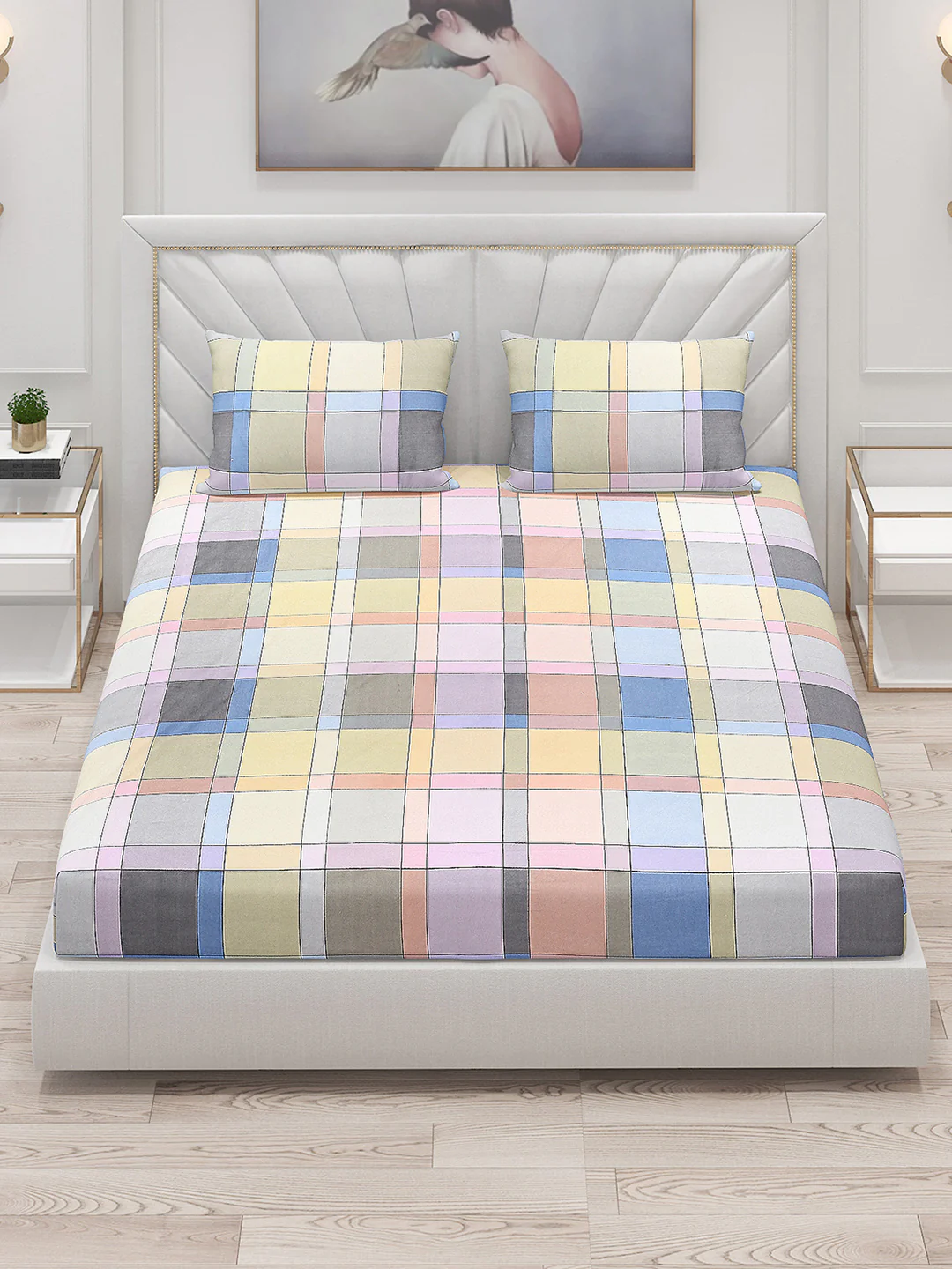 130 GSM Polyester Double Bed Bedsheet with 2 Pillow Covers - Image 3