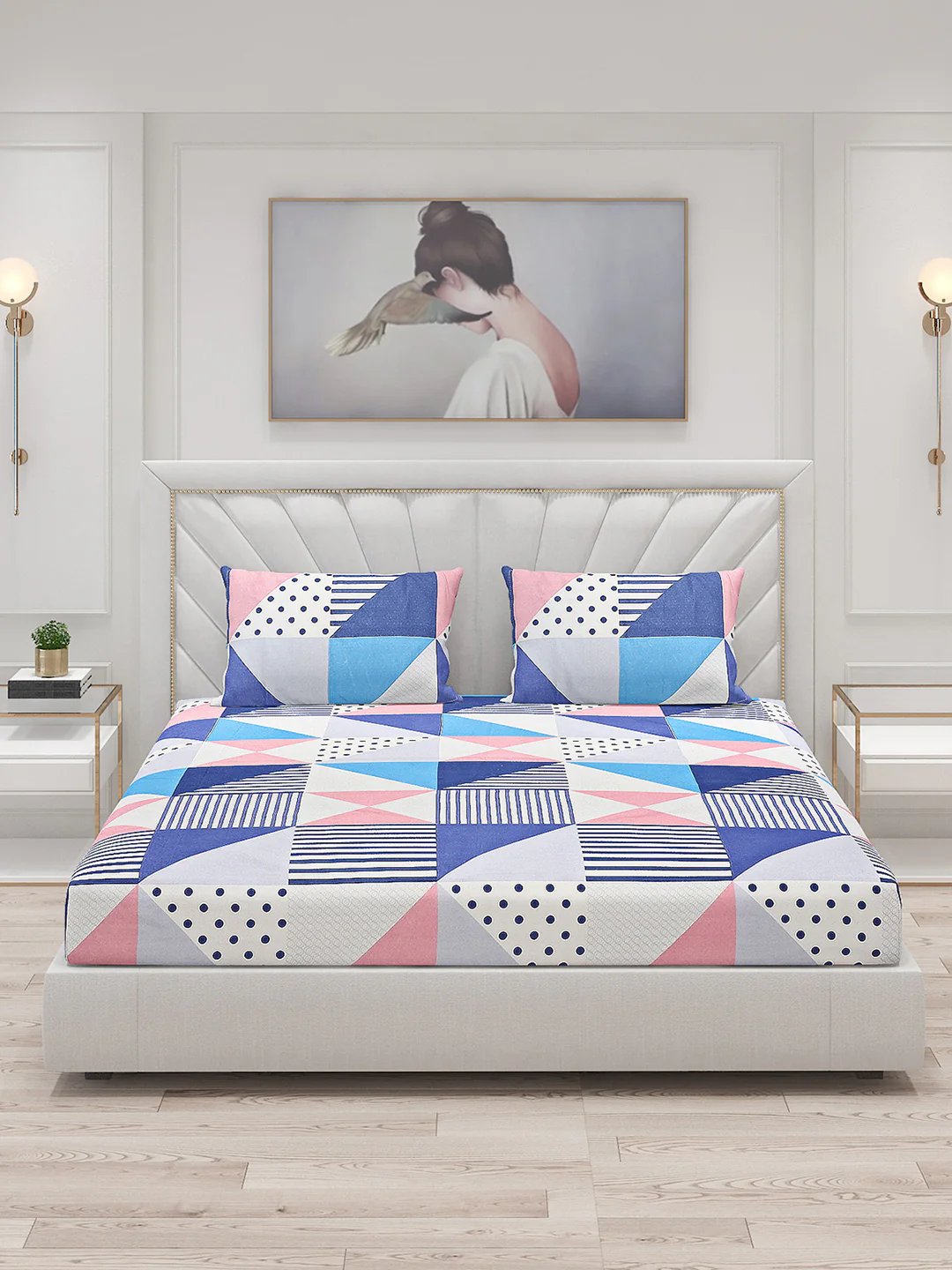 130 GSM Polyester Double Bed Bedsheet with 2 Pillow Covers - Image 3