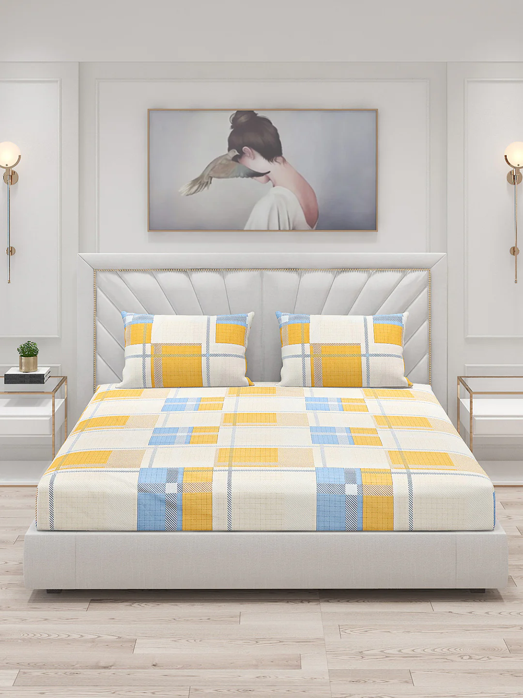 130 GSM Polyester Double Bed Bedsheet with 2 Pillow Covers - Image 3