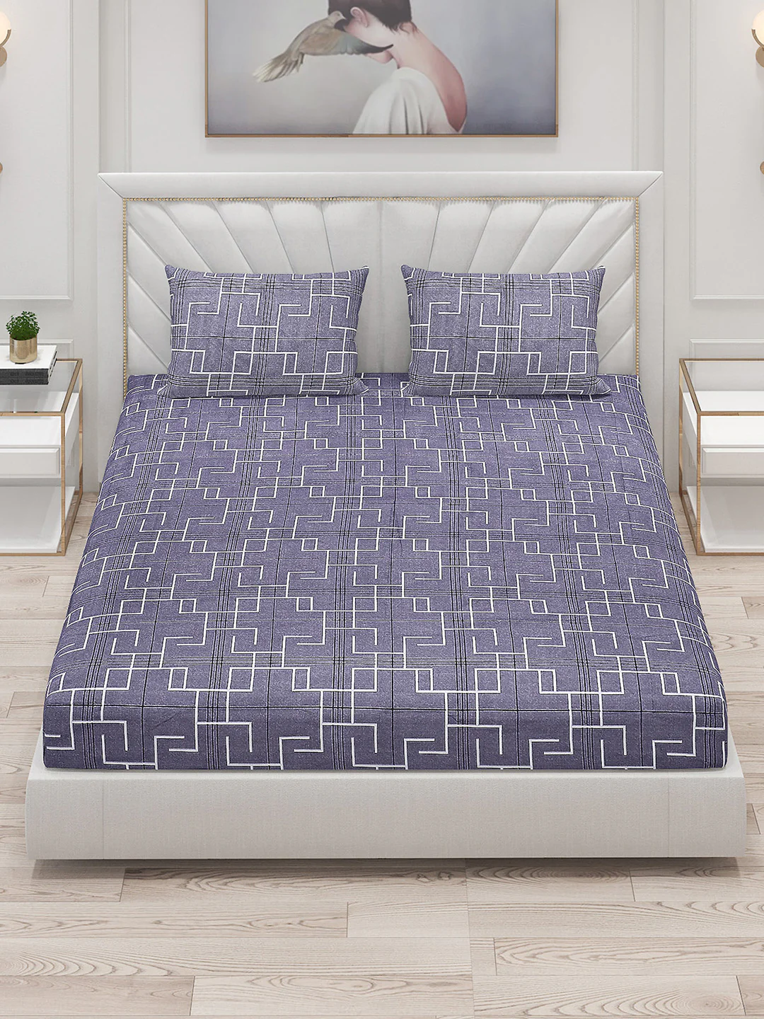130 GSM Polyester Double Bed Bedsheet with 2 Pillow Covers - Image 2