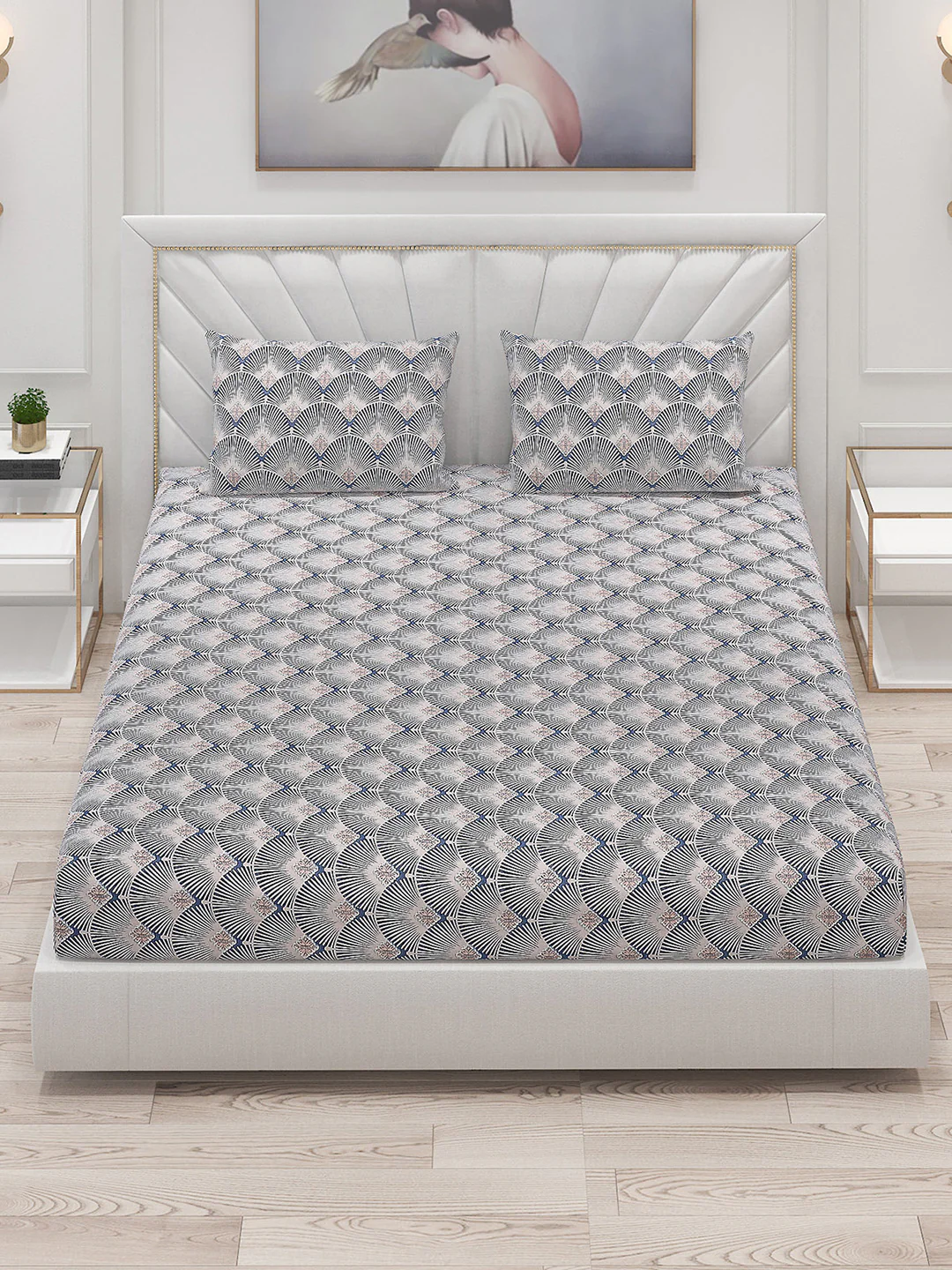 130 GSM Polyester Double Bed Bedsheet with 2 Pillow Covers - Image 2