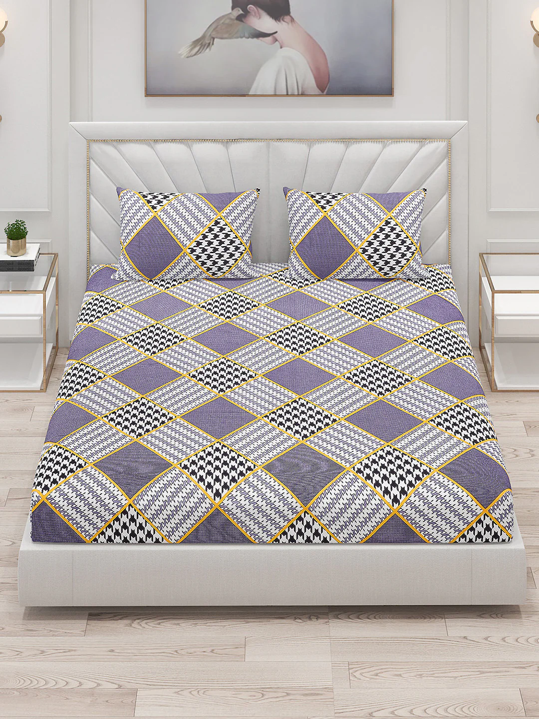 130 GSM Polyester Double Bed Bedsheet with 2 Pillow Covers - Image 2