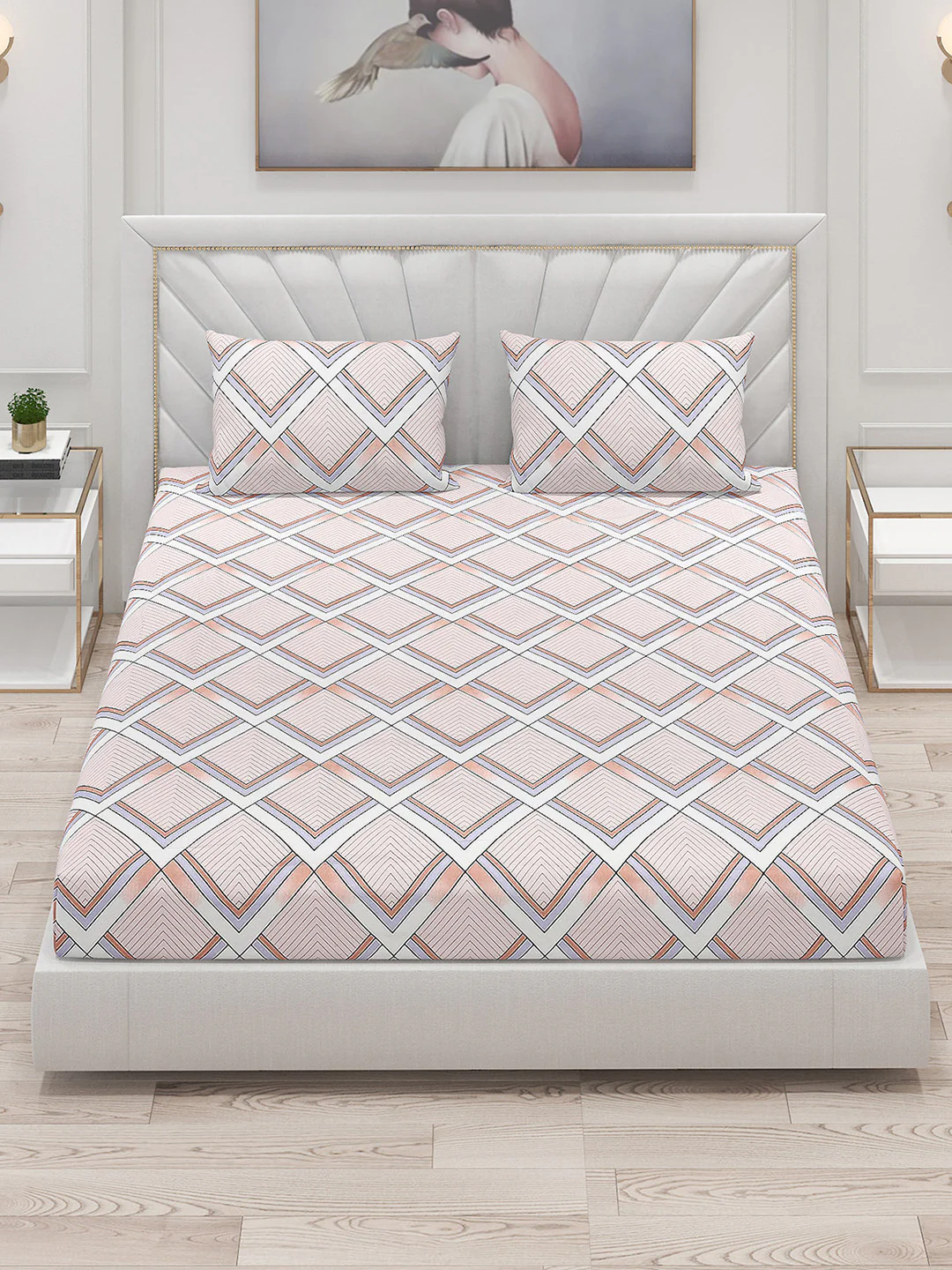 130 GSM Polyester Double Bed Bedsheet with 2 Pillow Covers - Image 3