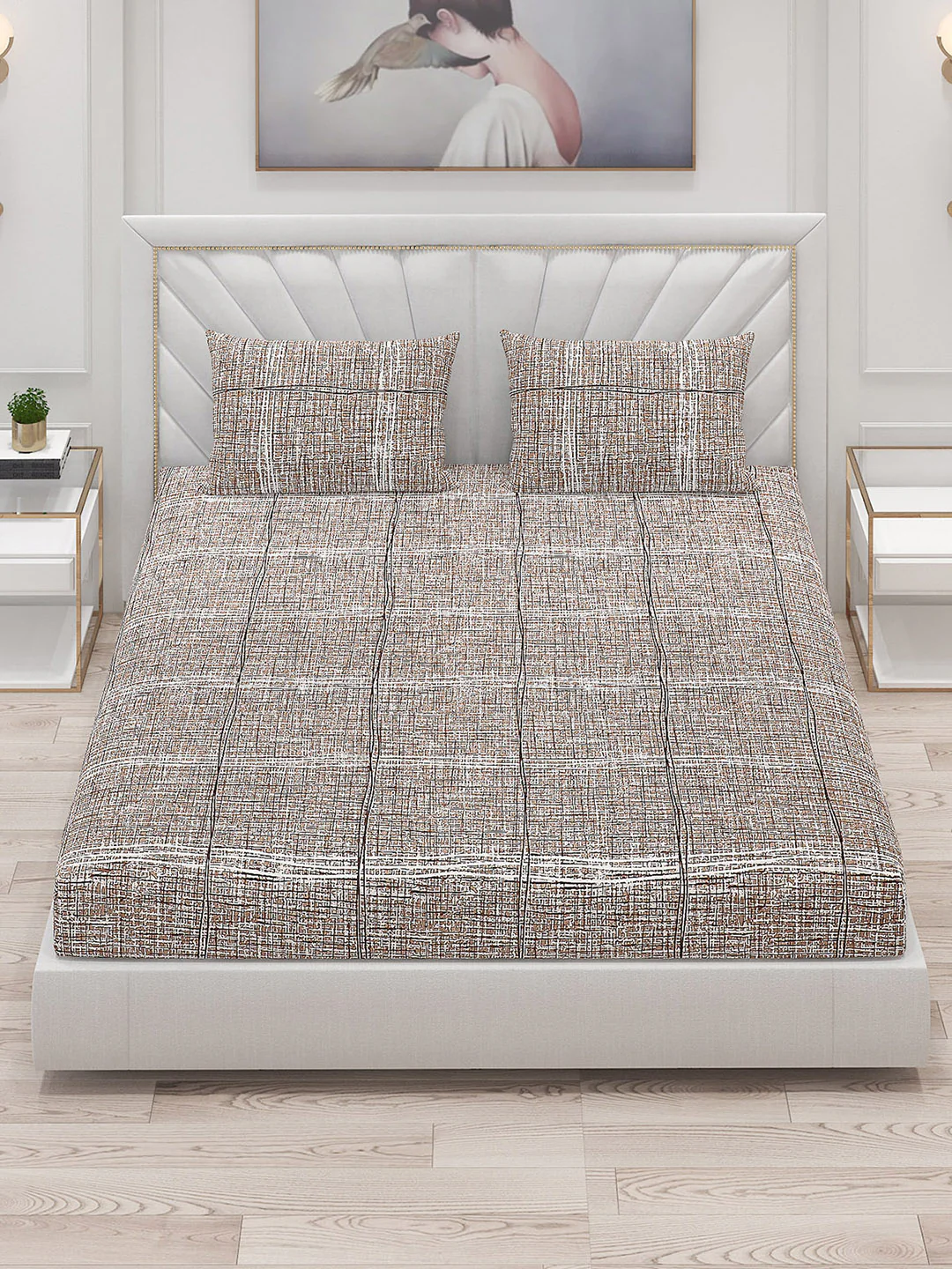 130 GSM Polyester Double Bed Bedsheet with 2 Pillow Covers - Image 2