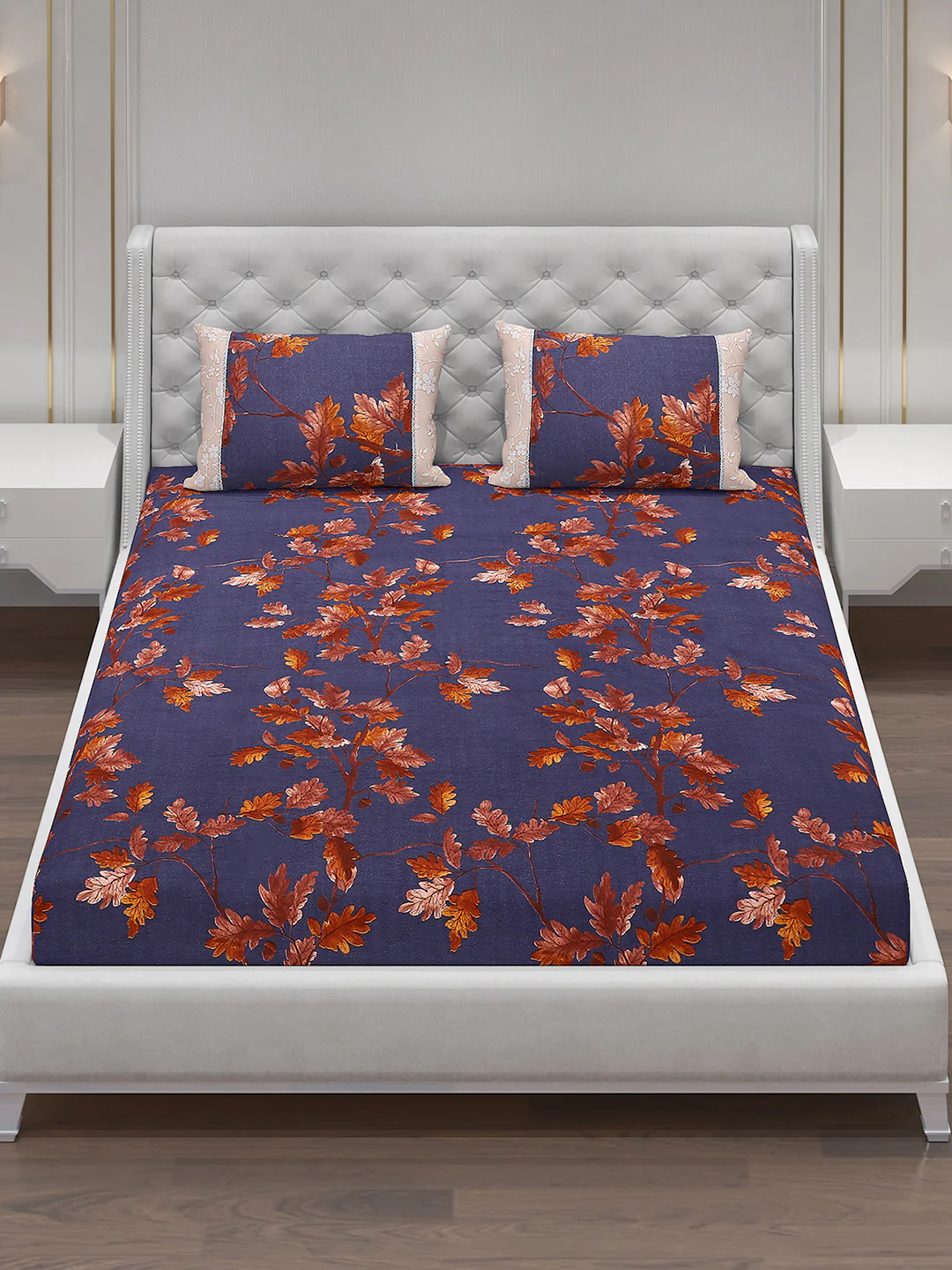 130 GSM Polyester Double Bed Bedsheet with 2 Pillow Covers - Image 2