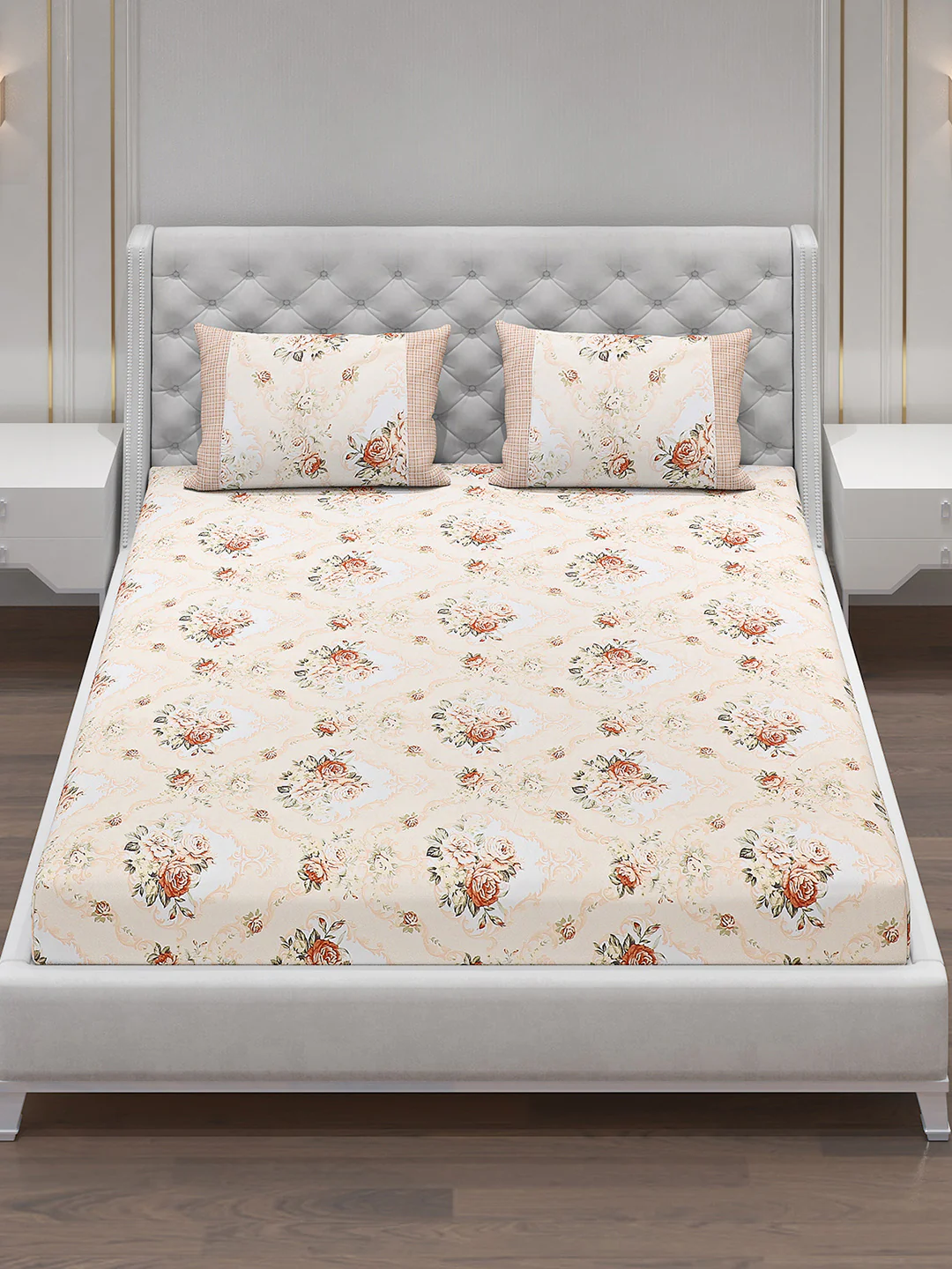130 GSM Polyester Double Bed Bedsheet with 2 Pillow Covers - Image 2