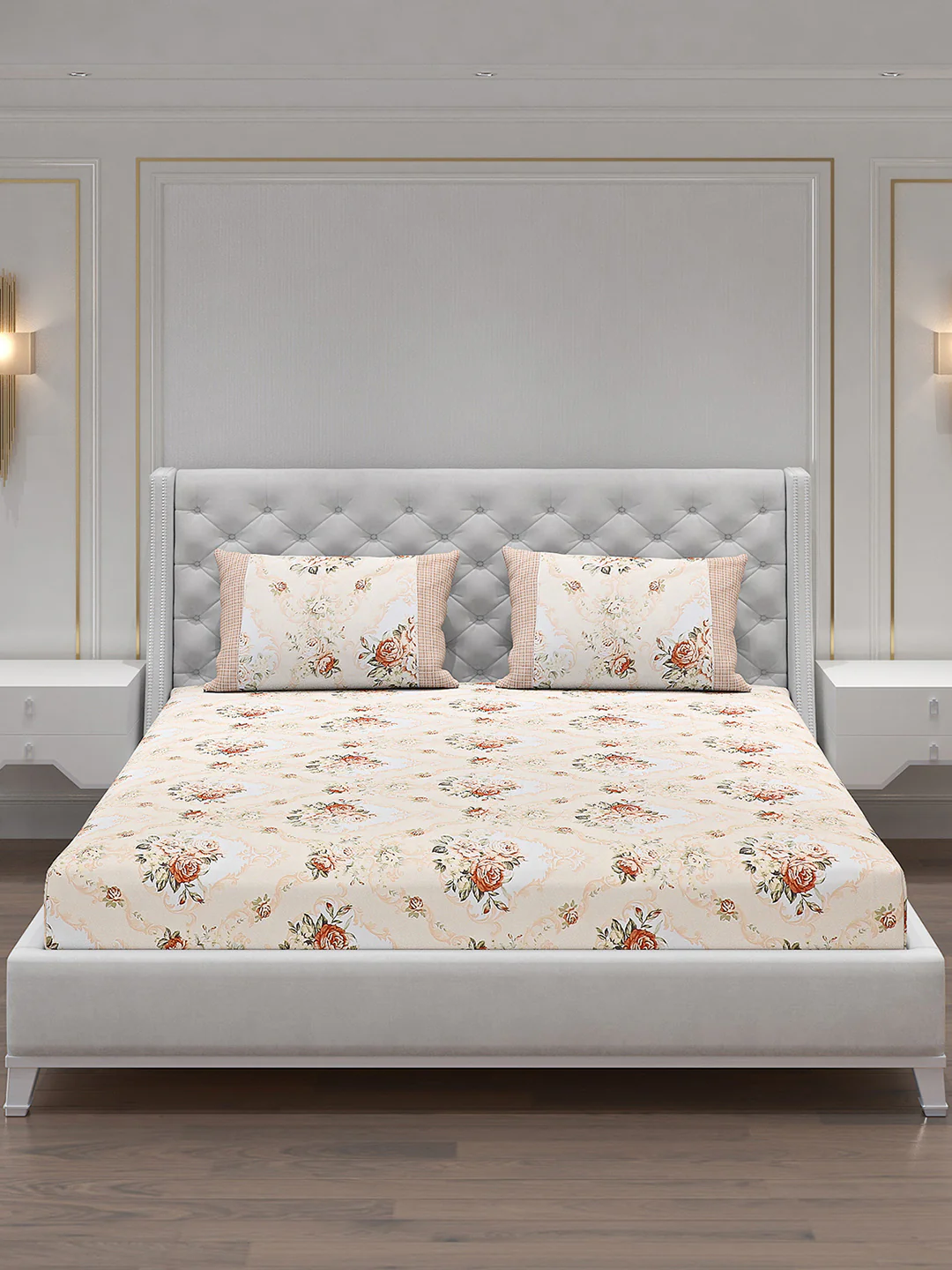 130 GSM Polyester Double Bed Bedsheet with 2 Pillow Covers - Image 3