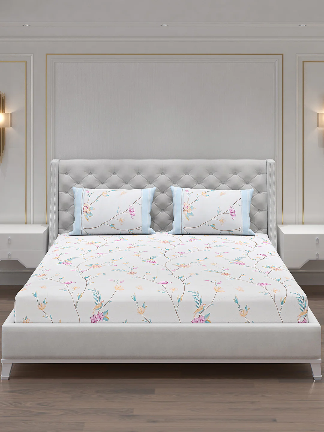 130 GSM Polyester Double Bed Bedsheet with 2 Pillow Covers - Image 3