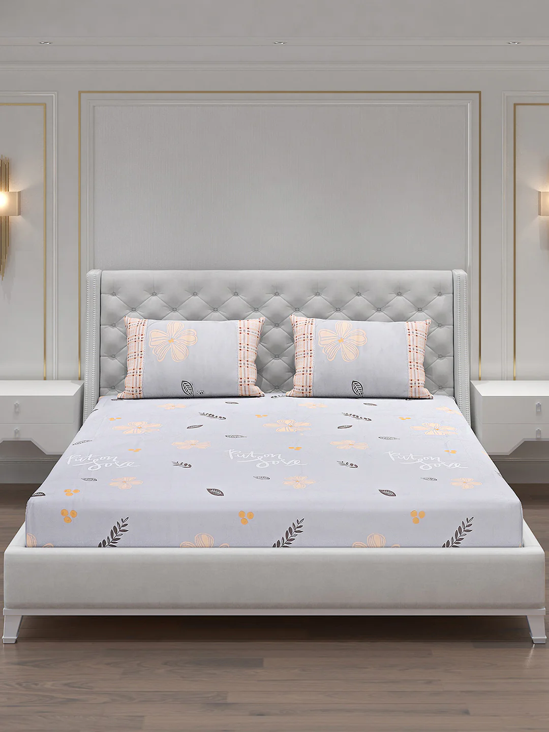 130 GSM Polyester Double Bed Bedsheet with 2 Pillow Covers - Image 4