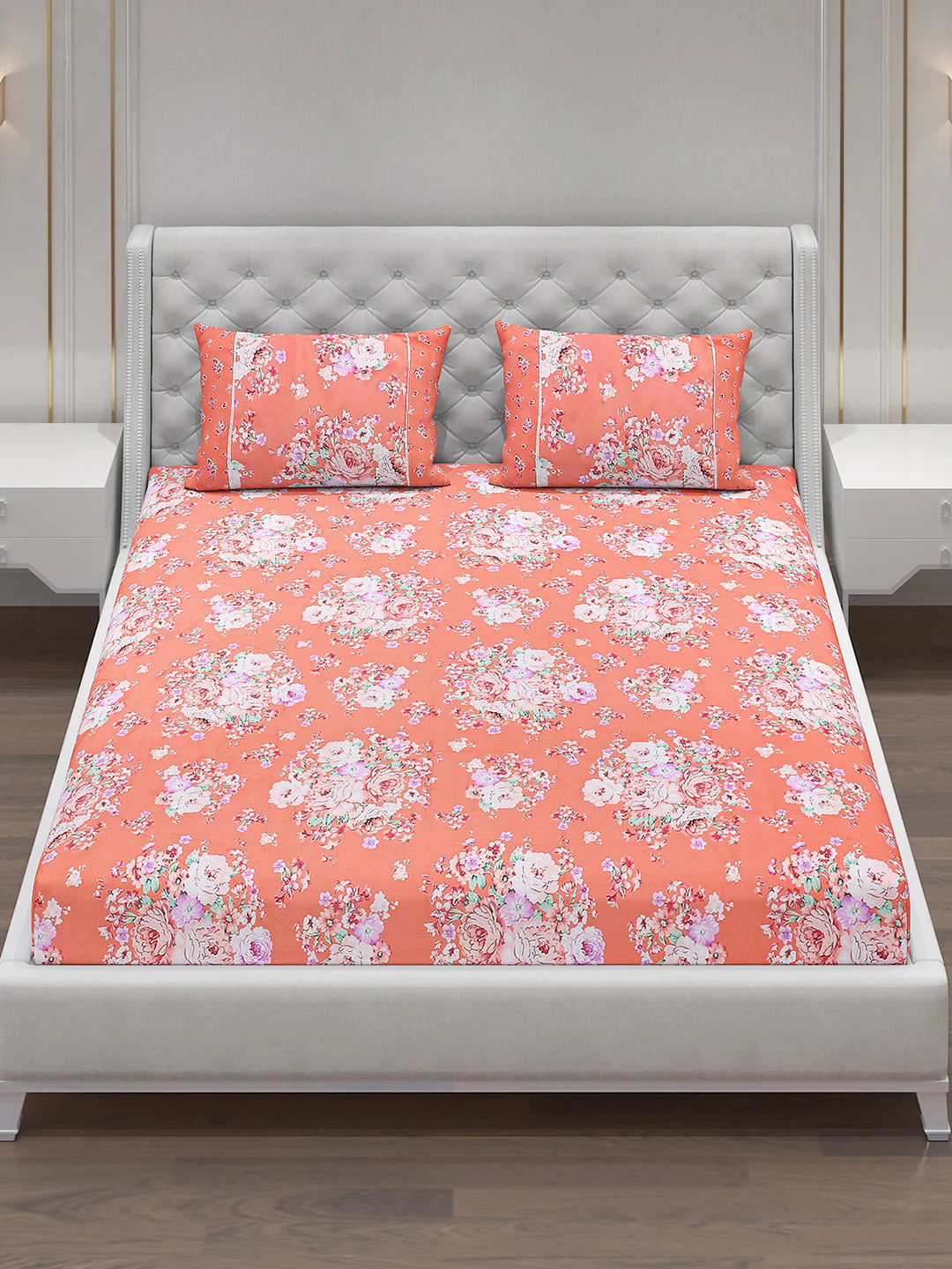 130 GSM Polyester Double Bed Bedsheet with 2 Pillow Covers - Image 2
