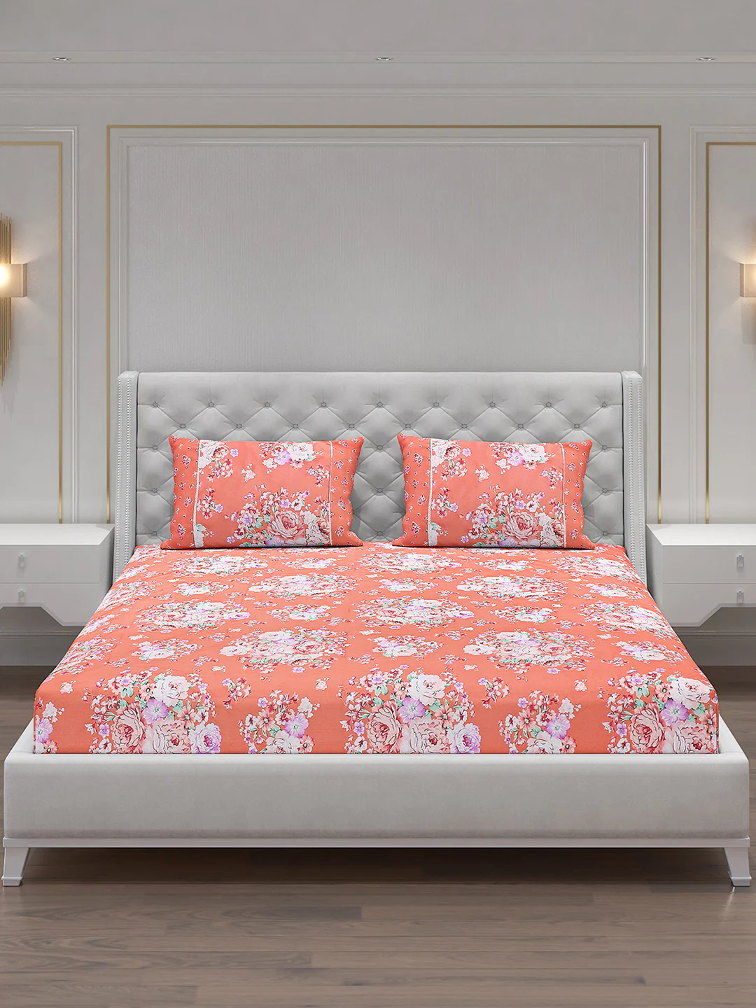 130 GSM Polyester Double Bed Bedsheet with 2 Pillow Covers - Image 3