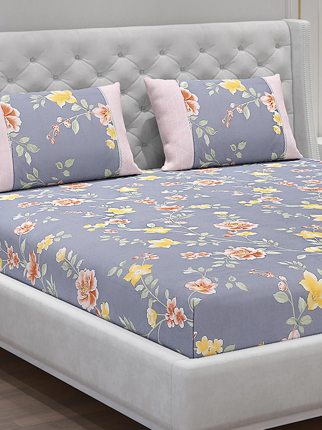 130 GSM Polyester Double Bed Bedsheet with 2 Pillow Covers - Image 5