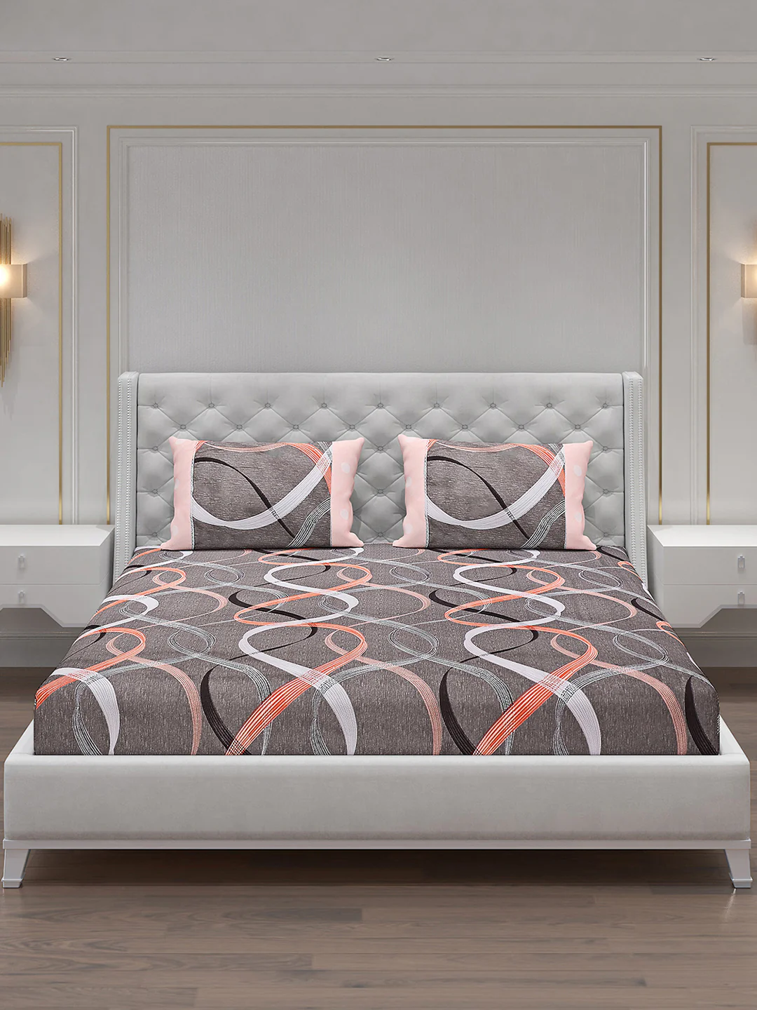 130 GSM Polyester Double Bed Bedsheet with 2 Pillow Covers - Image 3
