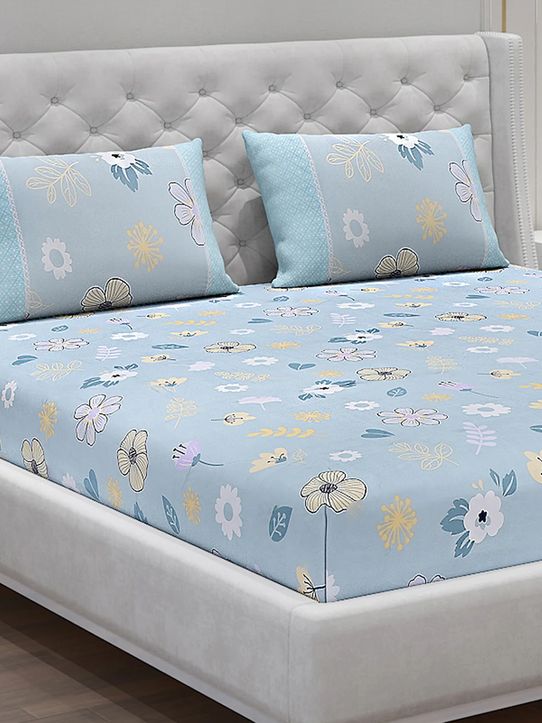 130 GSM Polyester Double Bed Bedsheet with 2 Pillow Covers - Image 5
