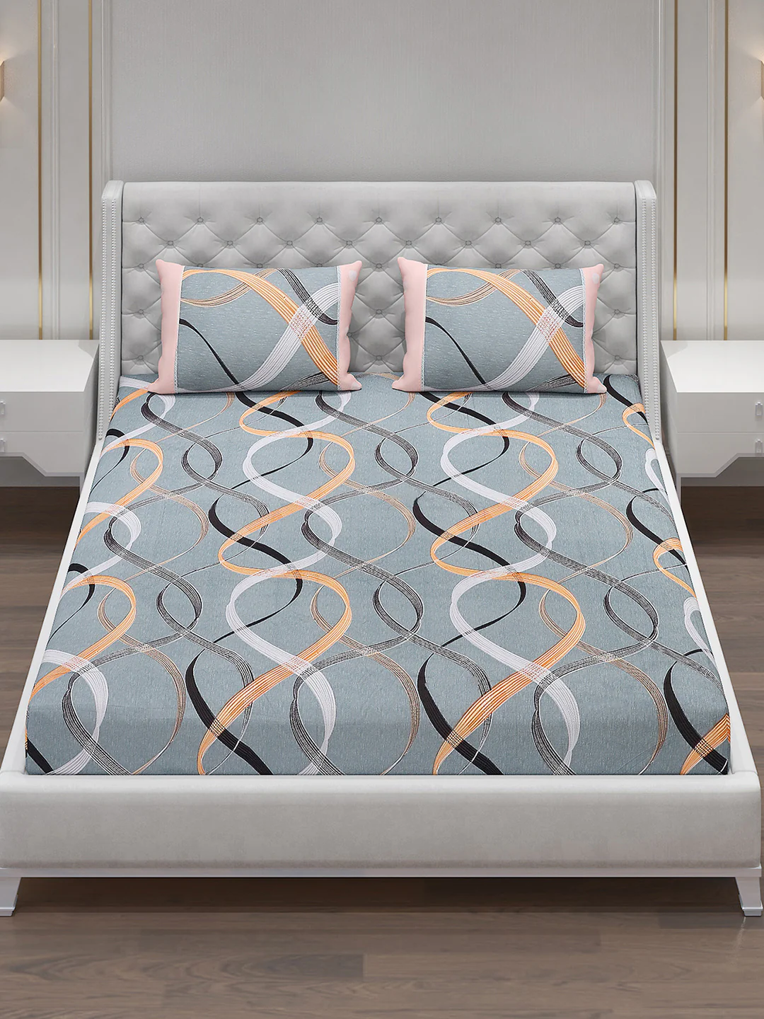 130 GSM Polyester Double Bed Bedsheet with 2 Pillow Covers - Image 2