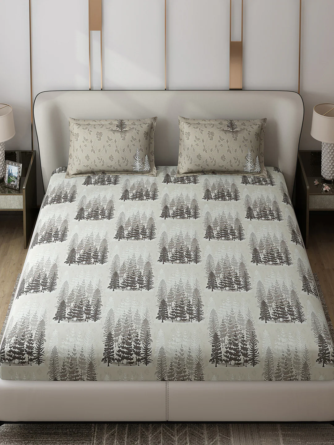 130 GSM Polyester Double Bed 1 Bedsheet with 2 Pillow Covers (Edmond) - Image 2