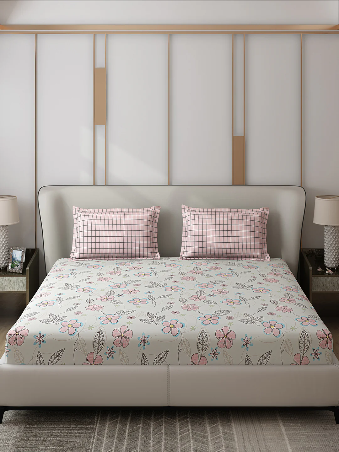 130 GSM Polyester Double Bed 1 Bedsheet with 2 Pillow Covers (Edmond) - Image 3