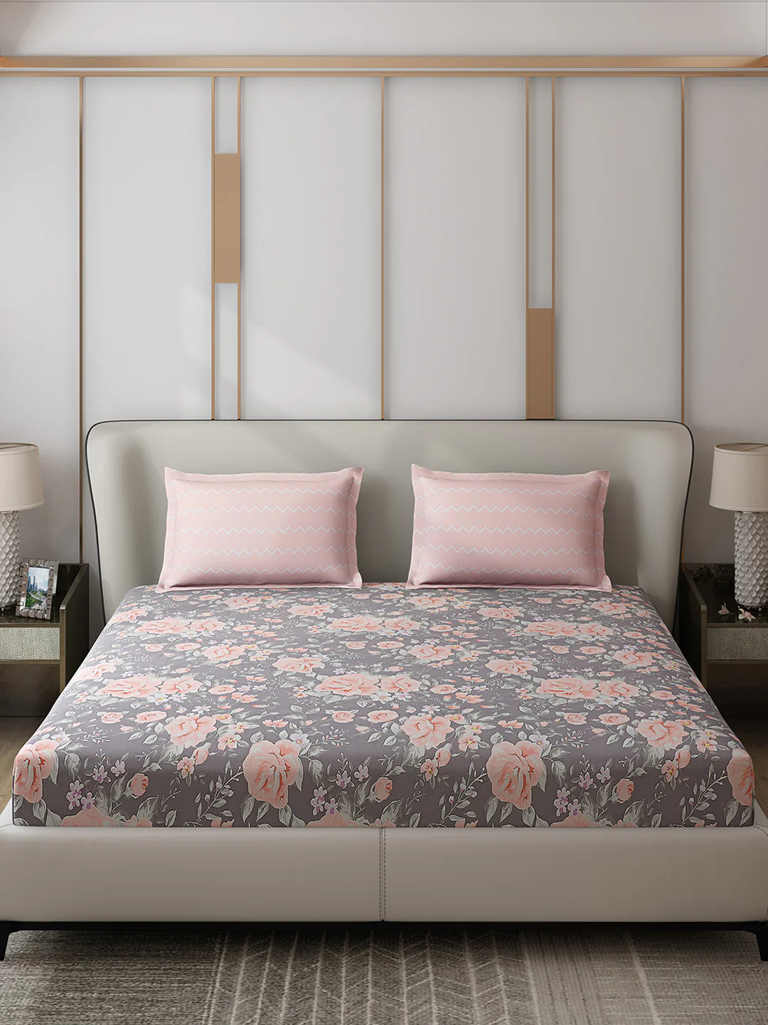 130 GSM Polyester Double Bed 1 Bedsheet with 2 Pillow Covers (Edmond) - Image 3