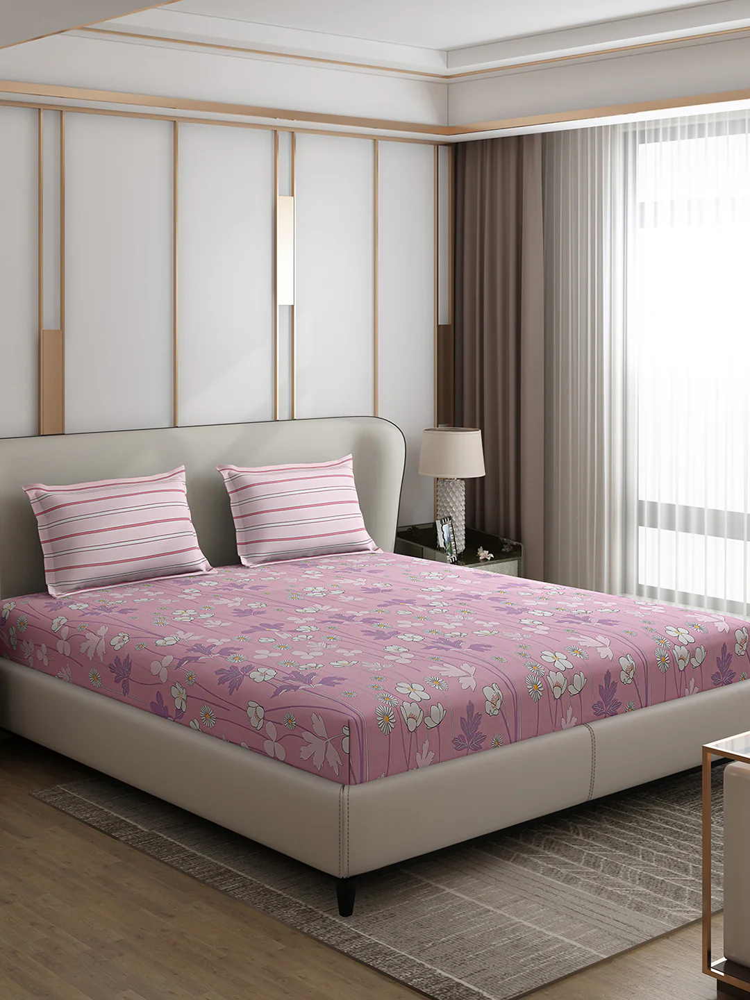 130 GSM Polyester Double Bed 1 Bedsheet with 2 Pillow Covers (Edmond) - Image 4