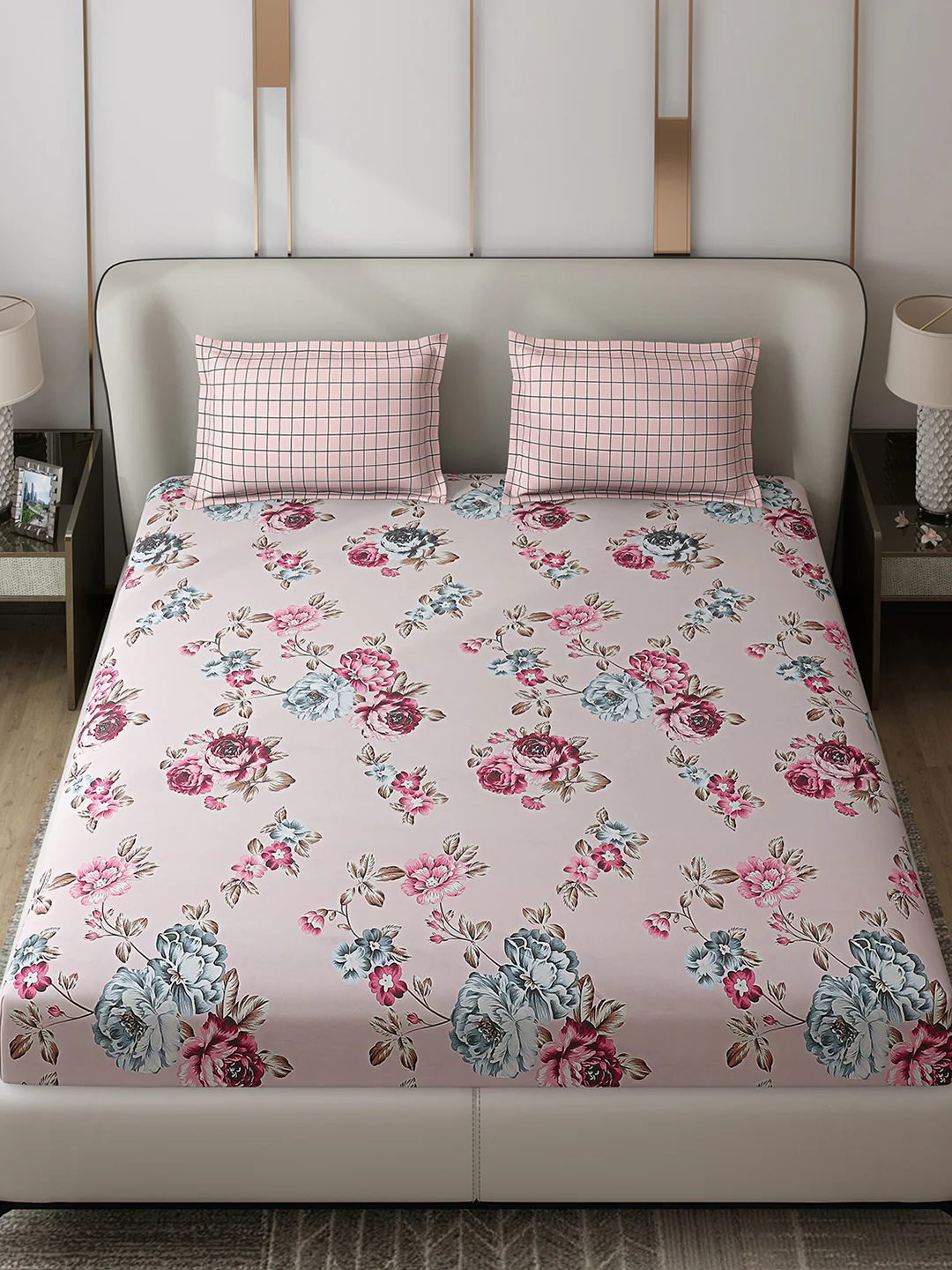 130 GSM Polyester Double Bed 1 Bedsheet with 2 Pillow Covers (Edmond) - Image 2