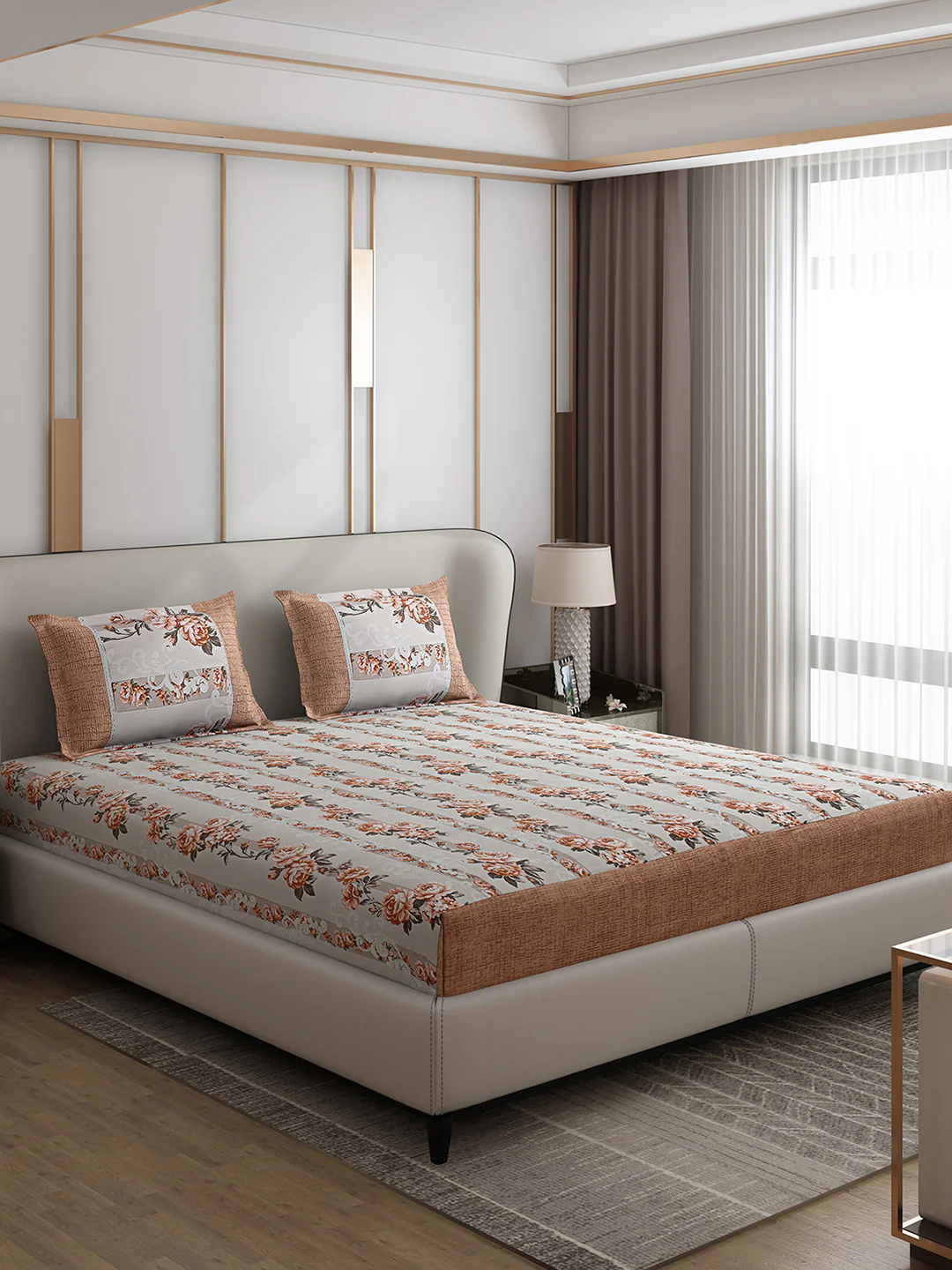 130 GSM Polyester Double Bed 1 Bedsheet with 2 Pillow Covers (Essence) - Image 4
