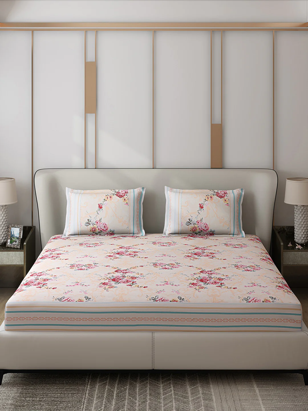 130 GSM Polyester Double Bed 1 Bedsheet with 2 Pillow Covers (Essence) - Image 3
