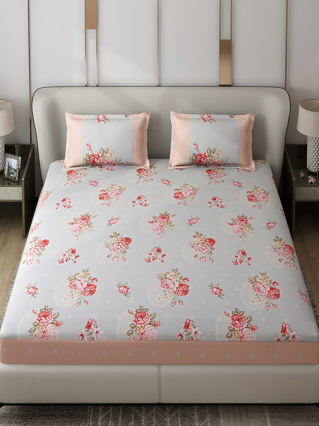130 GSM Polyester Double Bed 1 Bedsheet with 2 Pillow Covers (Essence) - Image 2