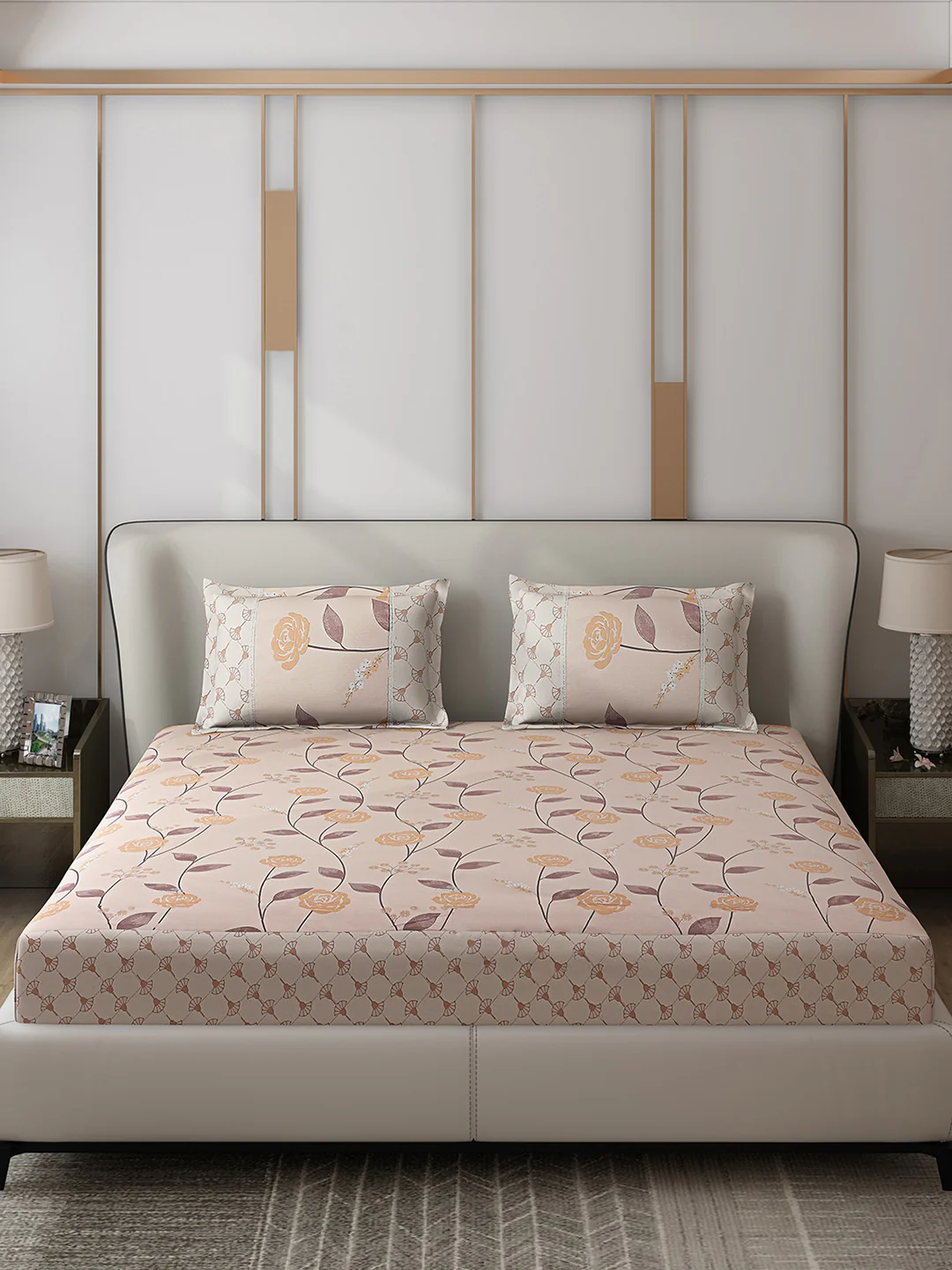 130 GSM Polyester Double Bed 1 Bedsheet with 2 Pillow Covers (Essence) - Image 3