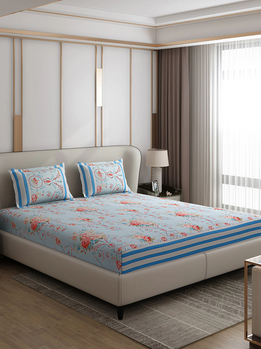 130 GSM Polyester Double Bed 1 Bedsheet with 2 Pillow Covers (Essence) - Image 4