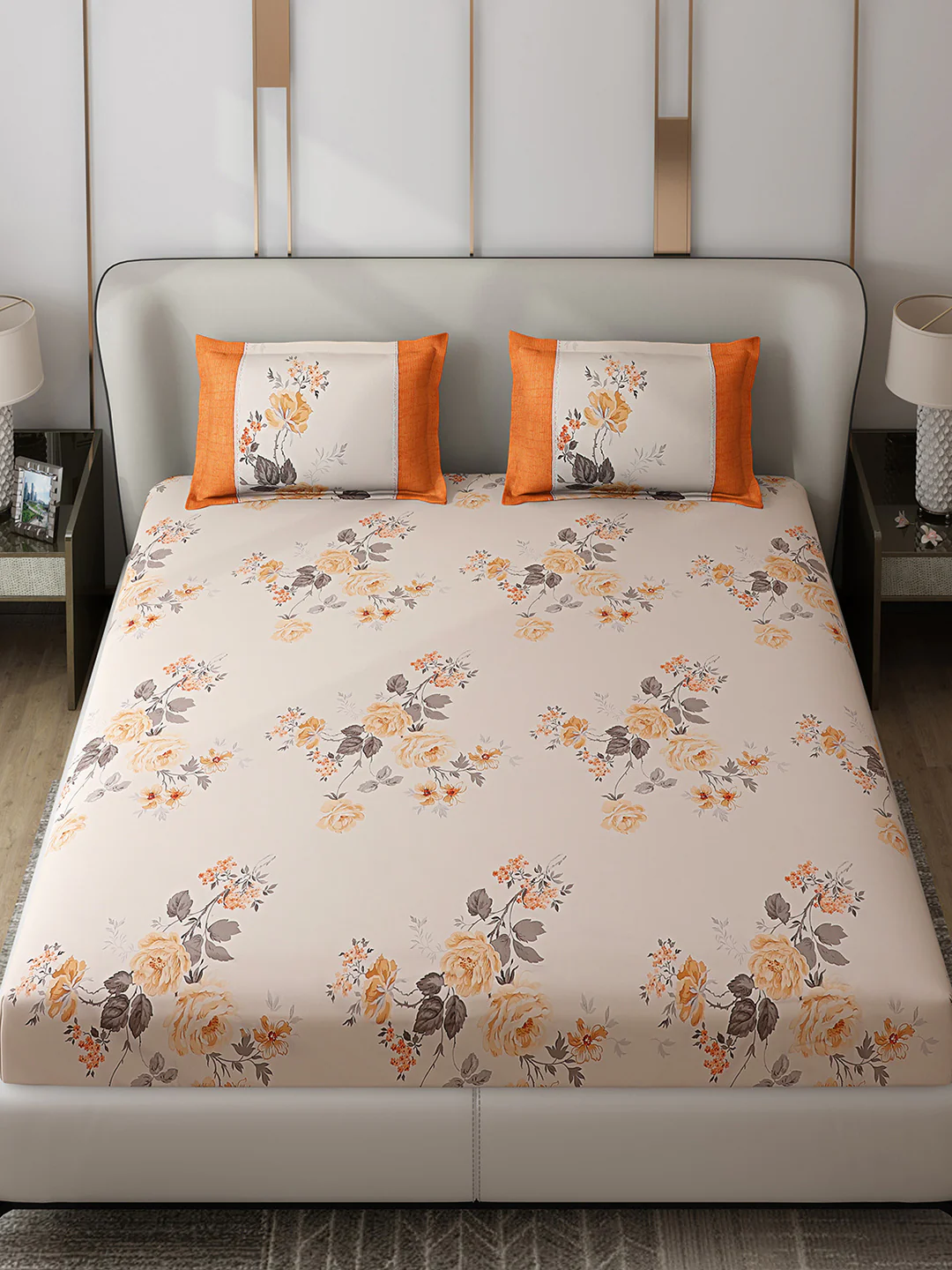 130 GSM Polyester Double Bed 1 Bedsheet with 2 Pillow Covers (Essence) - Image 2