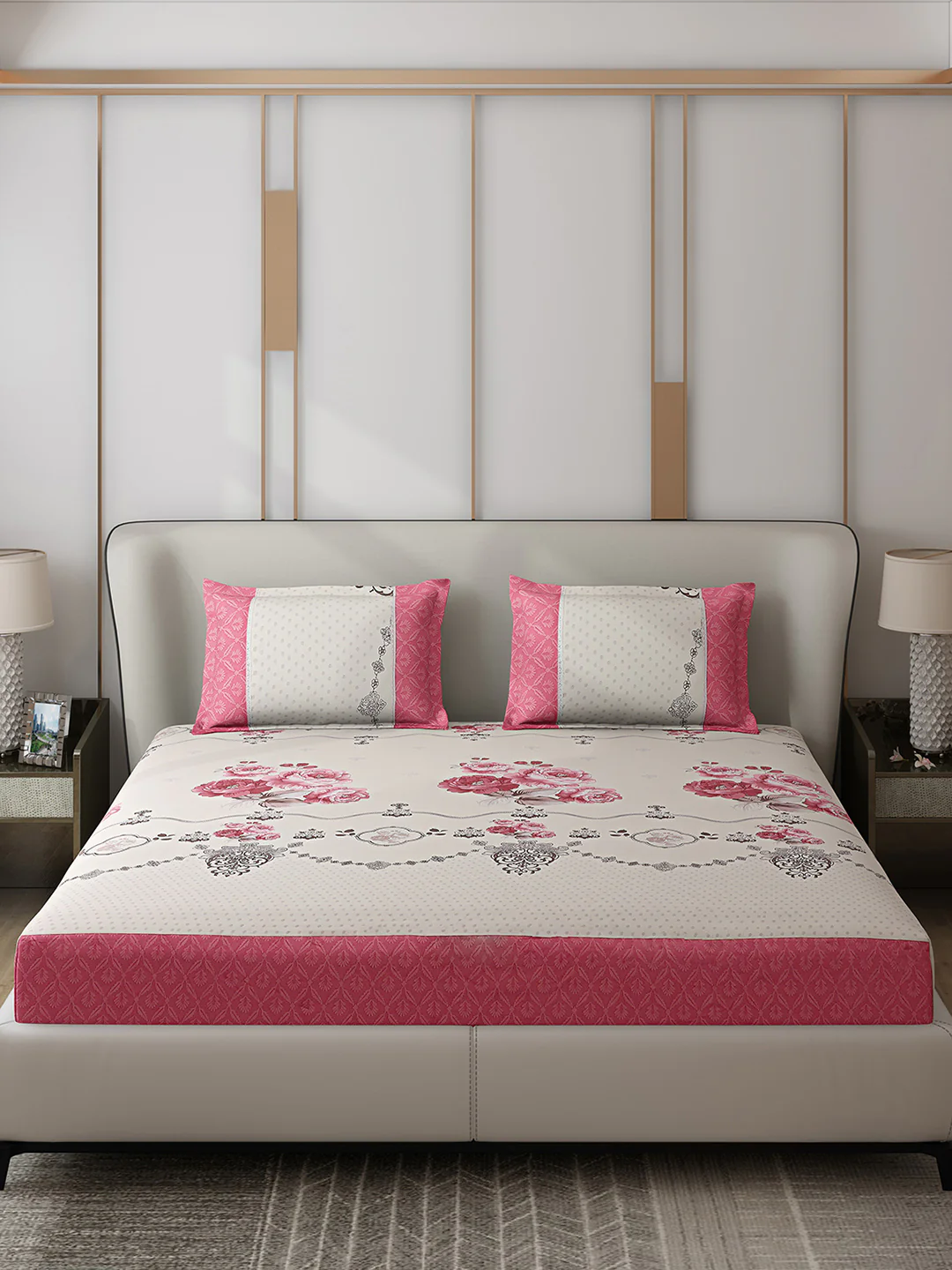 130 GSM Polyester Double Bed 1 Bedsheet with 2 Pillow Covers (Essence) - Image 3