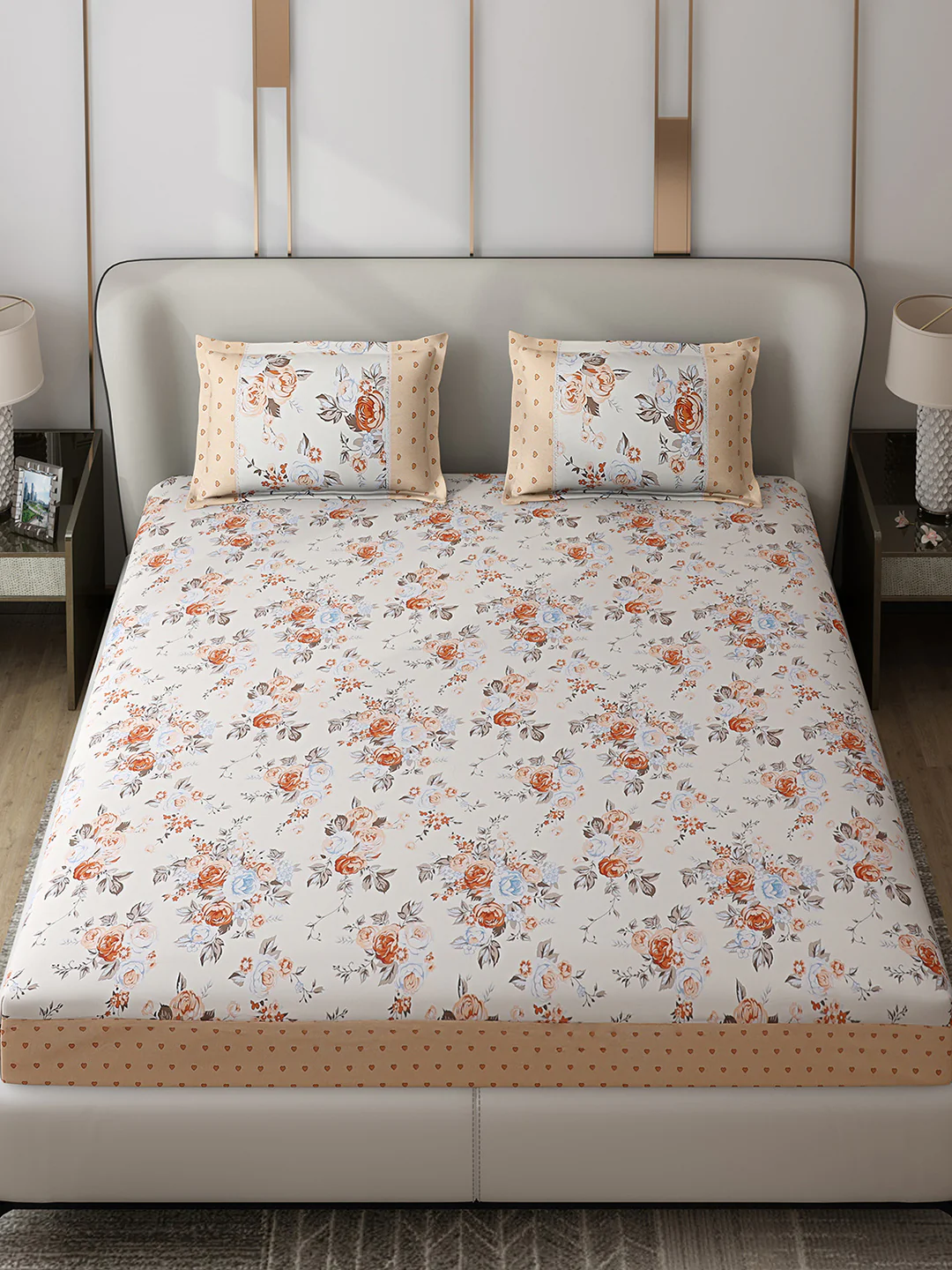 130 GSM Polyester Double Bed 1 Bedsheet with 2 Pillow Covers (Essence) - Image 2