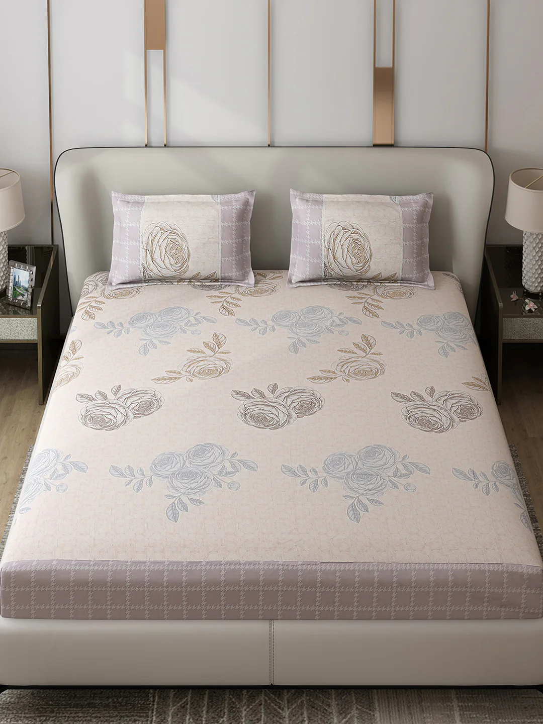 130 GSM Polyester Double Bed 1 Bedsheet with 2 Pillow Covers (Essence) - Image 2