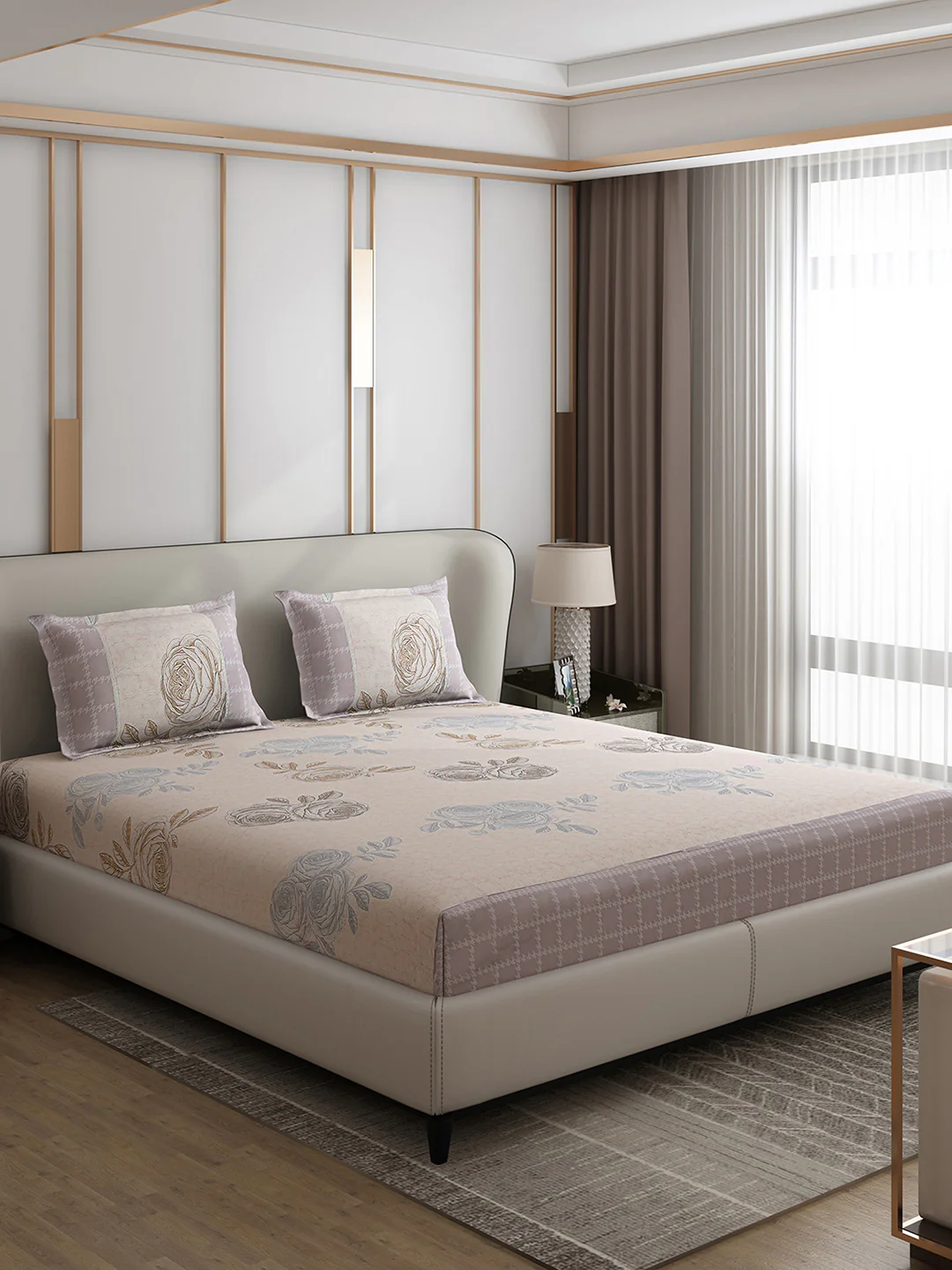 130 GSM Polyester Double Bed 1 Bedsheet with 2 Pillow Covers (Essence) - Image 4