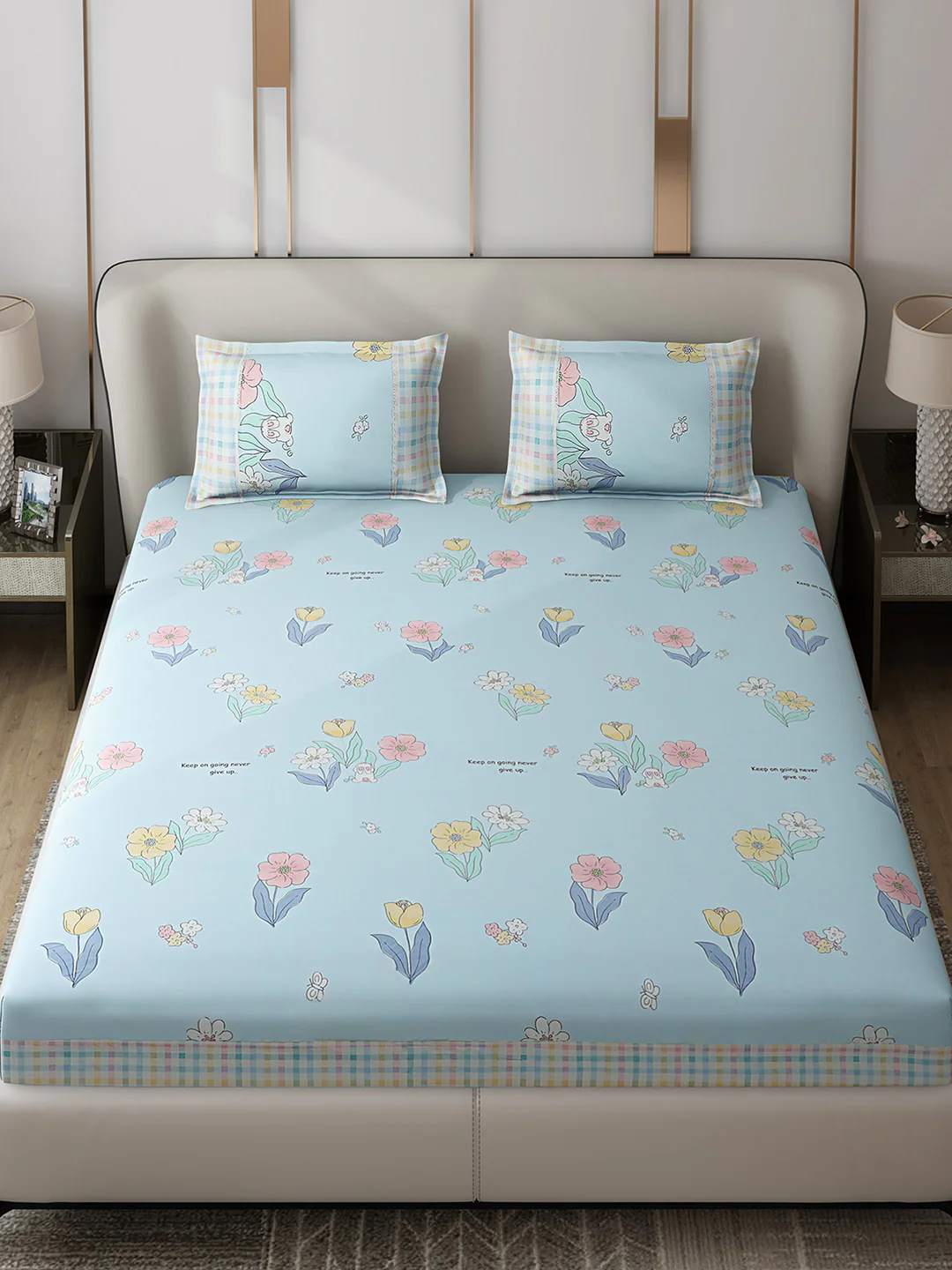 130 GSM Polyester Double Bed 1 Bedsheet with 2 Pillow Covers (Essence) - Image 2