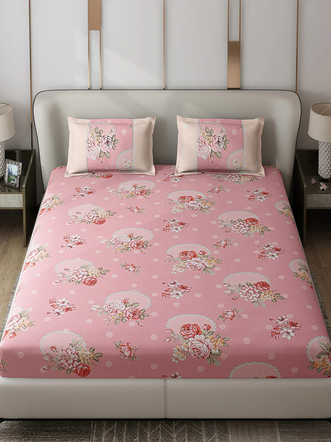 130 GSM Polyester Double Bed 1 Bedsheet with 2 Pillow Covers (Vibrant) - Image 2