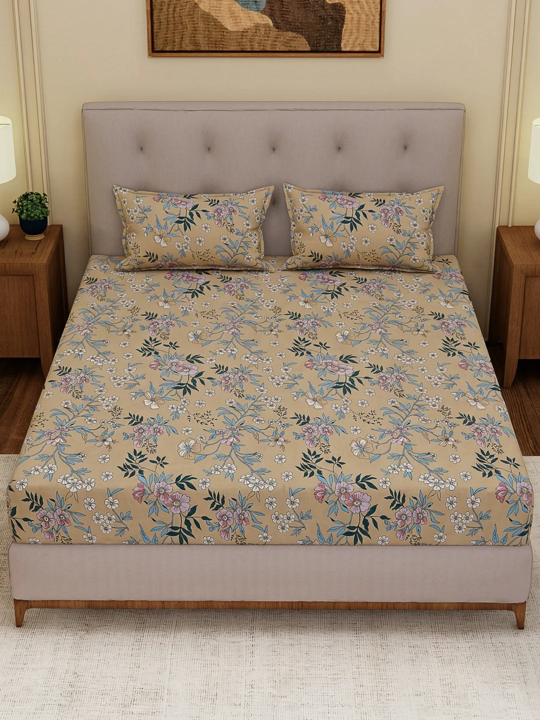 130 GSM Polyester Double Bed Bedsheet with 2 Pillow Covers Fashnik Collection - Image 4