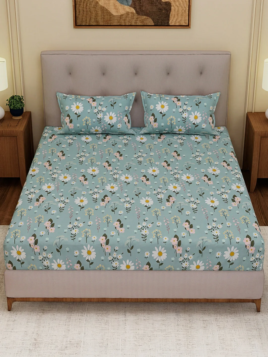 130 GSM Polyester Double Bed Bedsheet with 2 Pillow Covers Fashnik Collection - Image 4