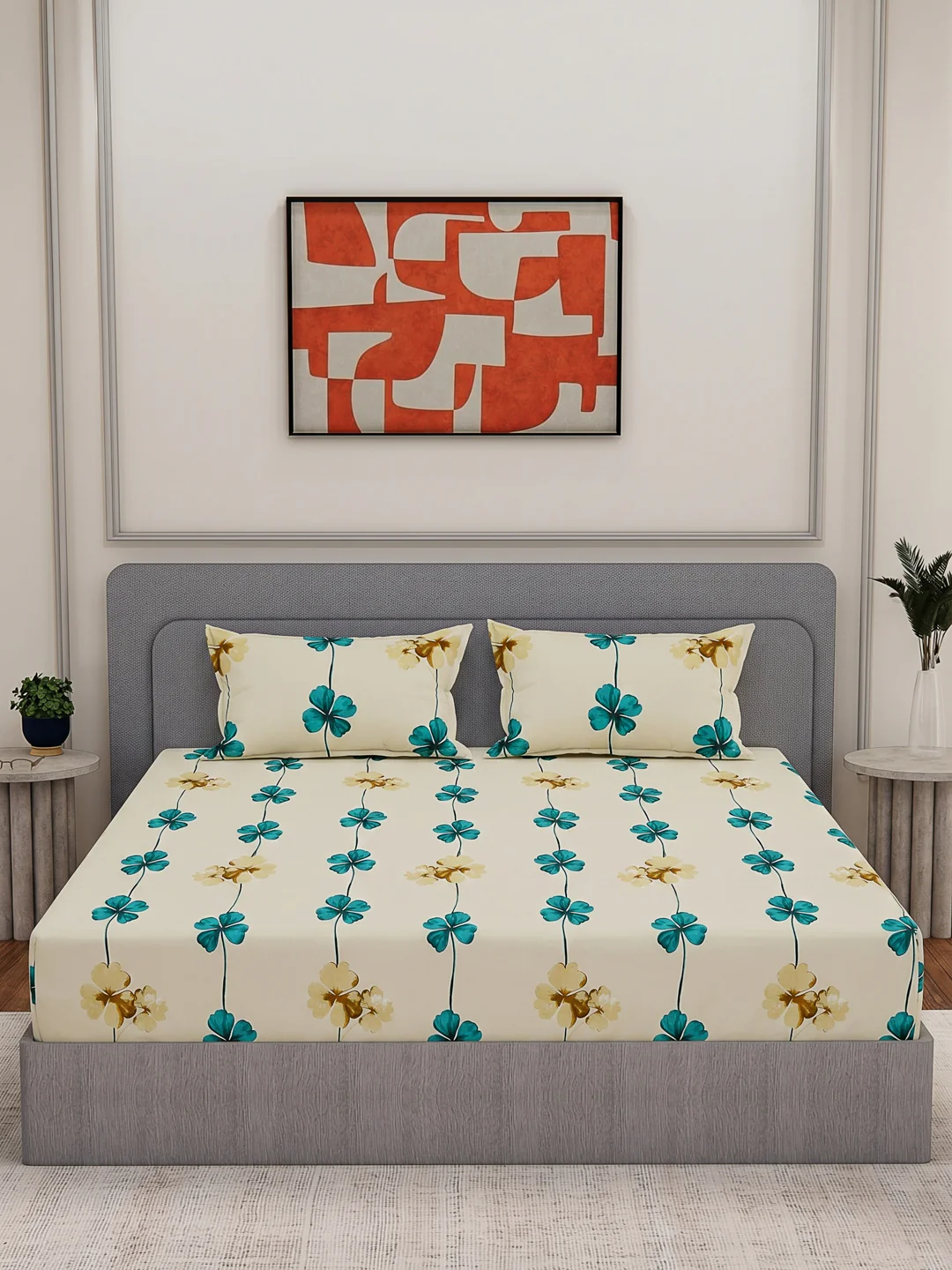 130 GSM Polyester Double Bed Bedsheet with 2 Pillow Covers Fashnik Collection - Image 3
