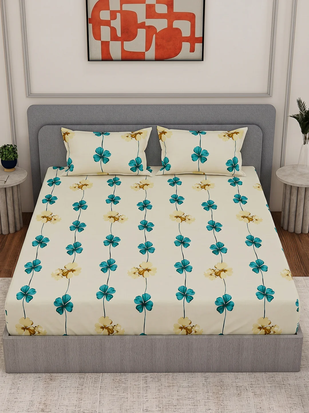 130 GSM Polyester Double Bed Bedsheet with 2 Pillow Covers Fashnik Collection - Image 4