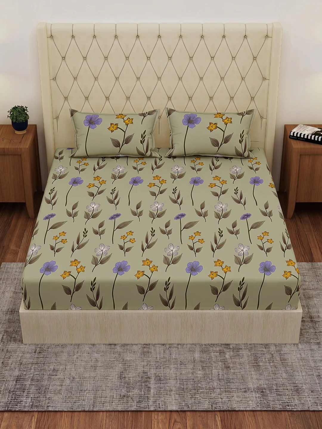 130 GSM Polyester Double Bed Bedsheet with 2 Pillow Covers Fashnik Collection - Image 4